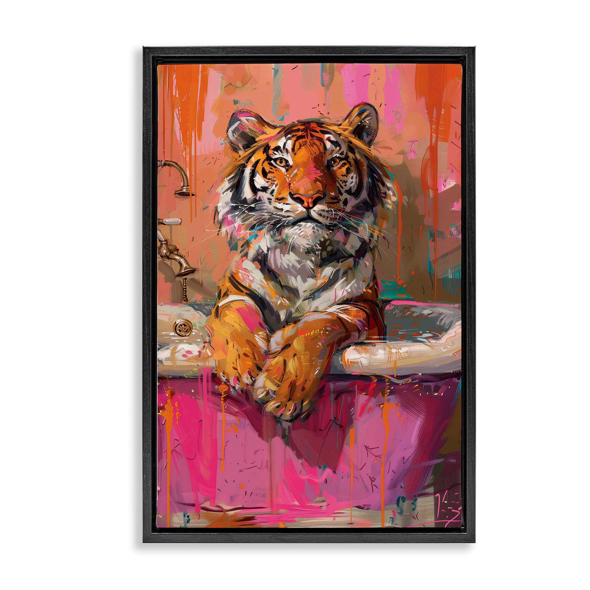 Stupell Industries BT-842-FFB-16X24 Fresh Abstraction Tiger in Bathtub Floating Frame design by LSR Design Studio