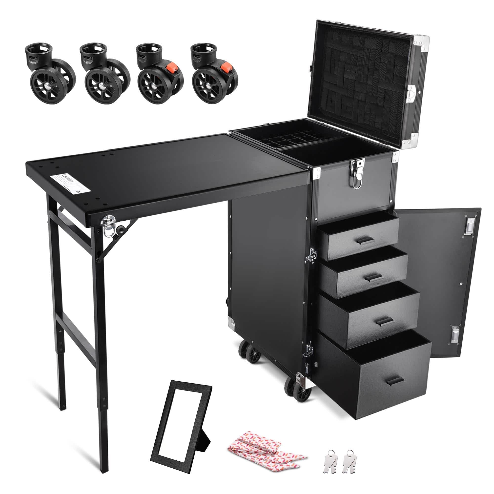 Yescom 12MKCSET-273536-6-LO Byootique Aluminum Rolling Nail Table with 4 pcs Replacement Wheels Portable
