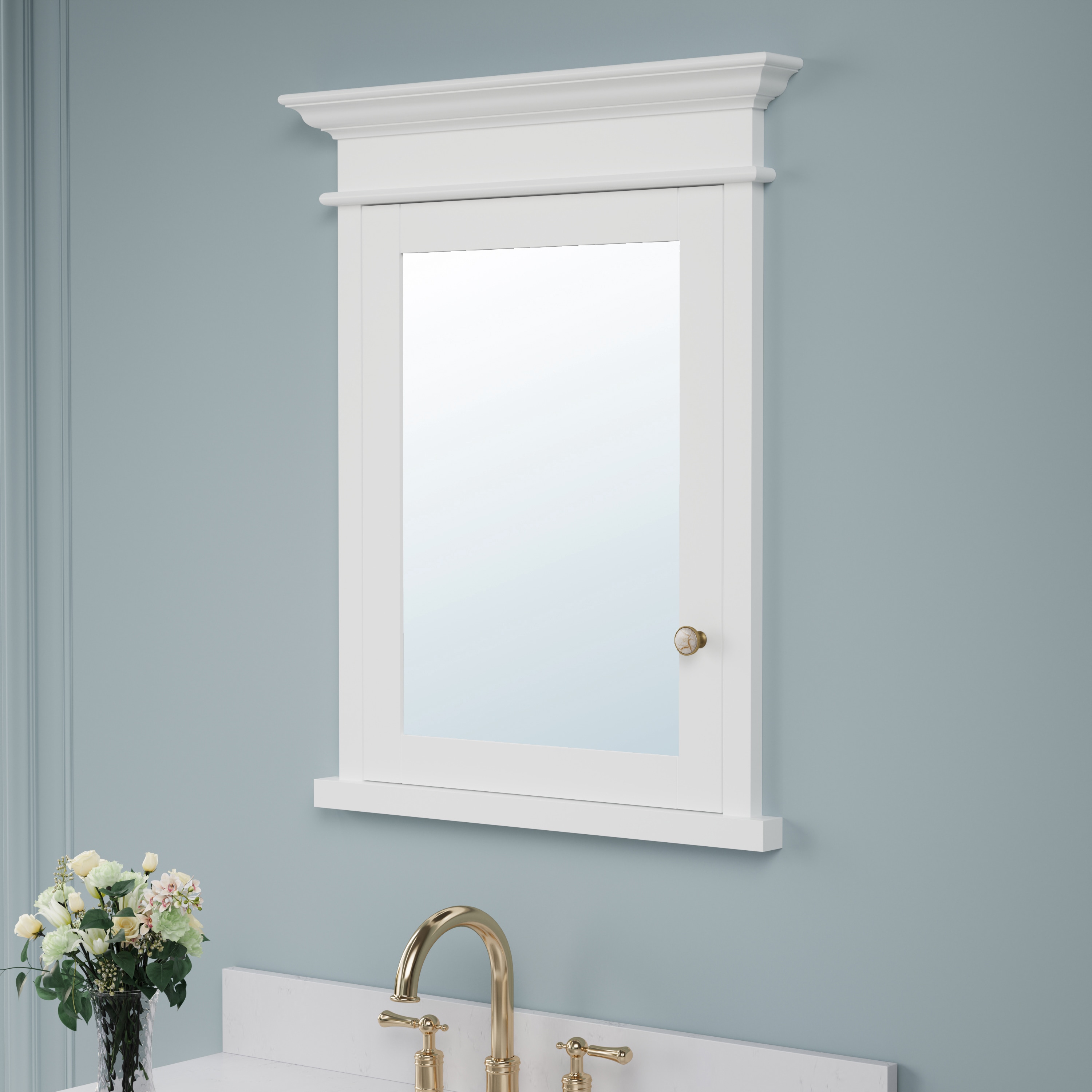 Forclover 26-in x 32-in Recessed Mount White Mirrored Soft Close Medicine Cabinet