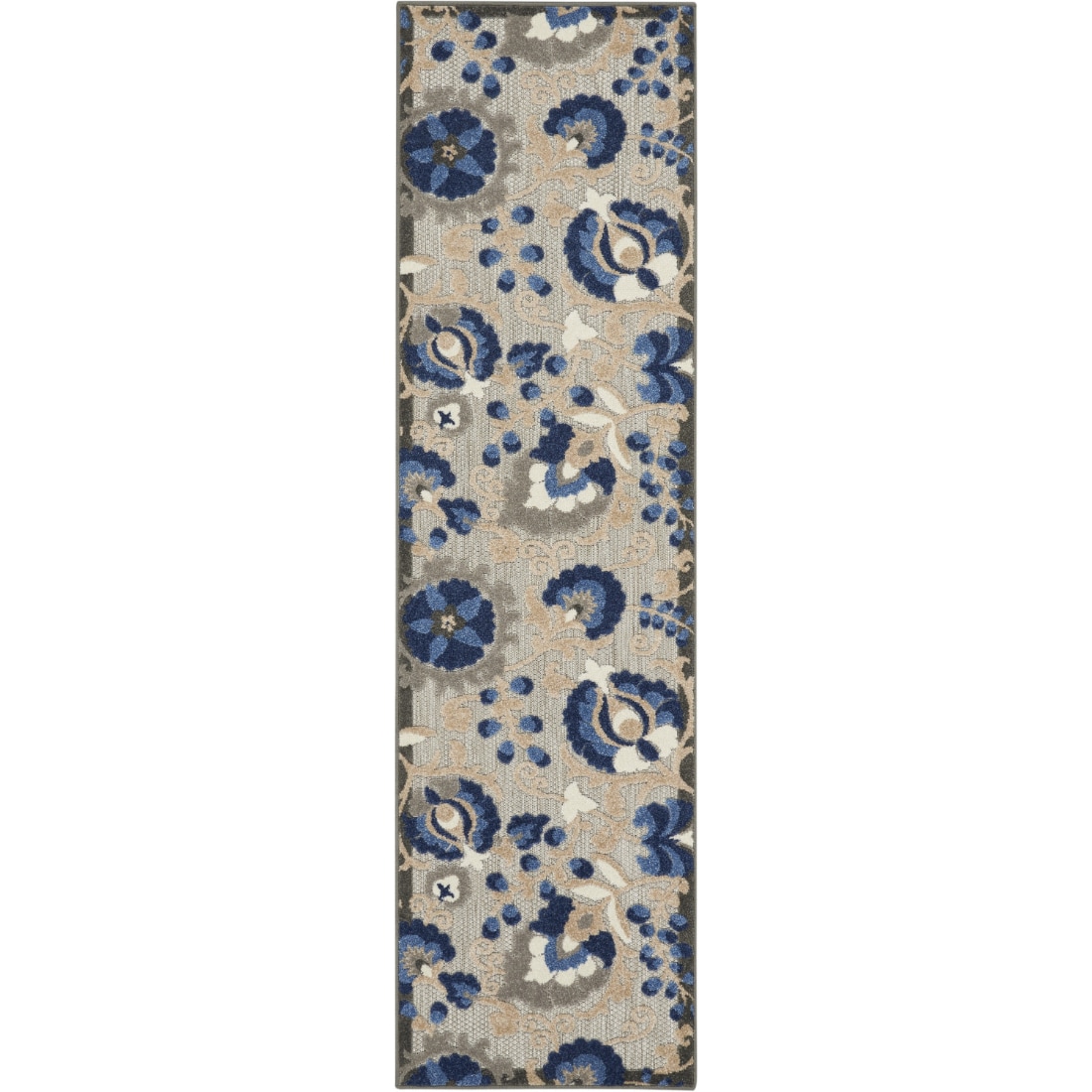 HomeRoots 4000384852 2 x 6 (ft) Polypropylene Natural Blue Rectangular Indoor/Outdoor Floral Runner rug