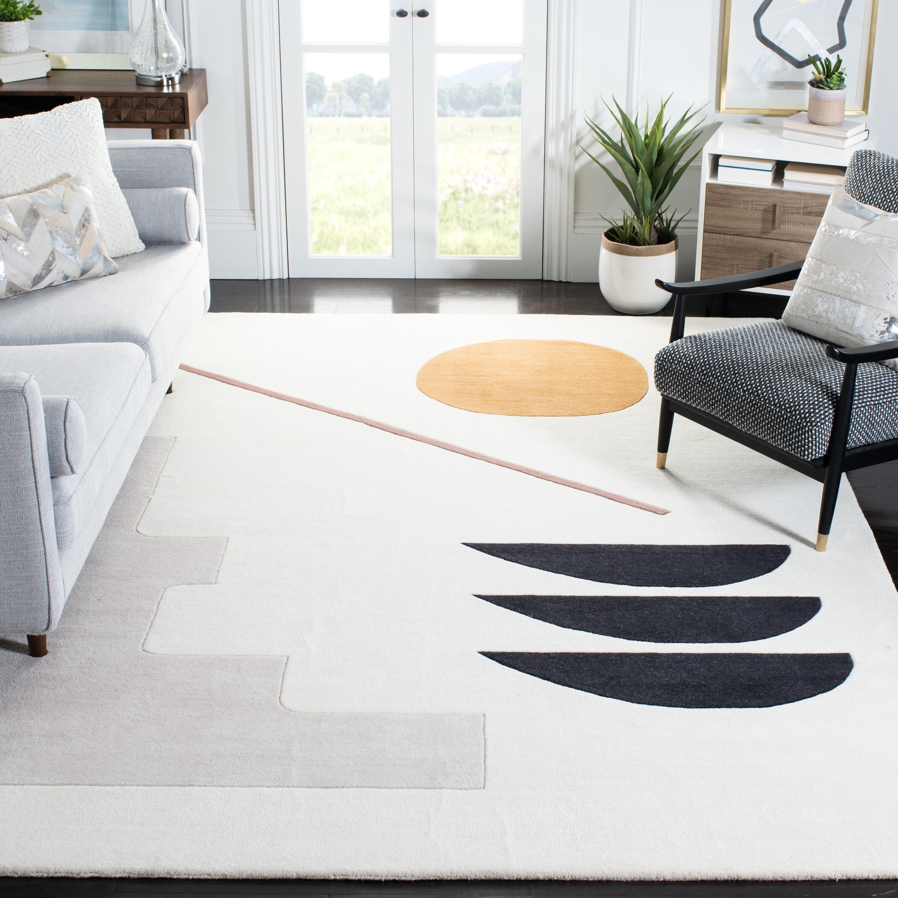 Ivory and Brown Wool Handmade Tufted 3'x5' Area Rug