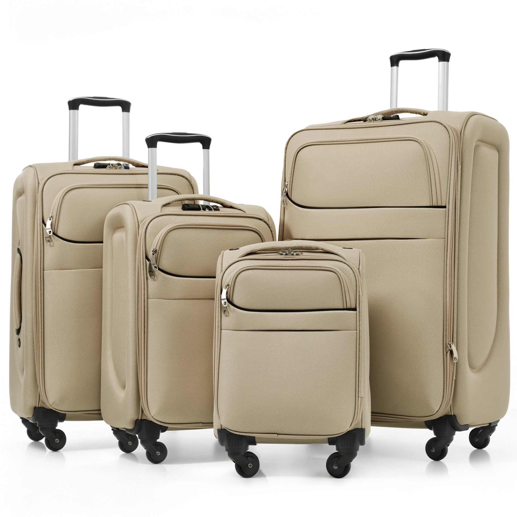 KTMBDW Luggage Sets 4 Piece Softside Expandable Lightweight Durable Suitcase Sets Double Spinner Wheels TSA Lock -Khaki (18/22/26/30)