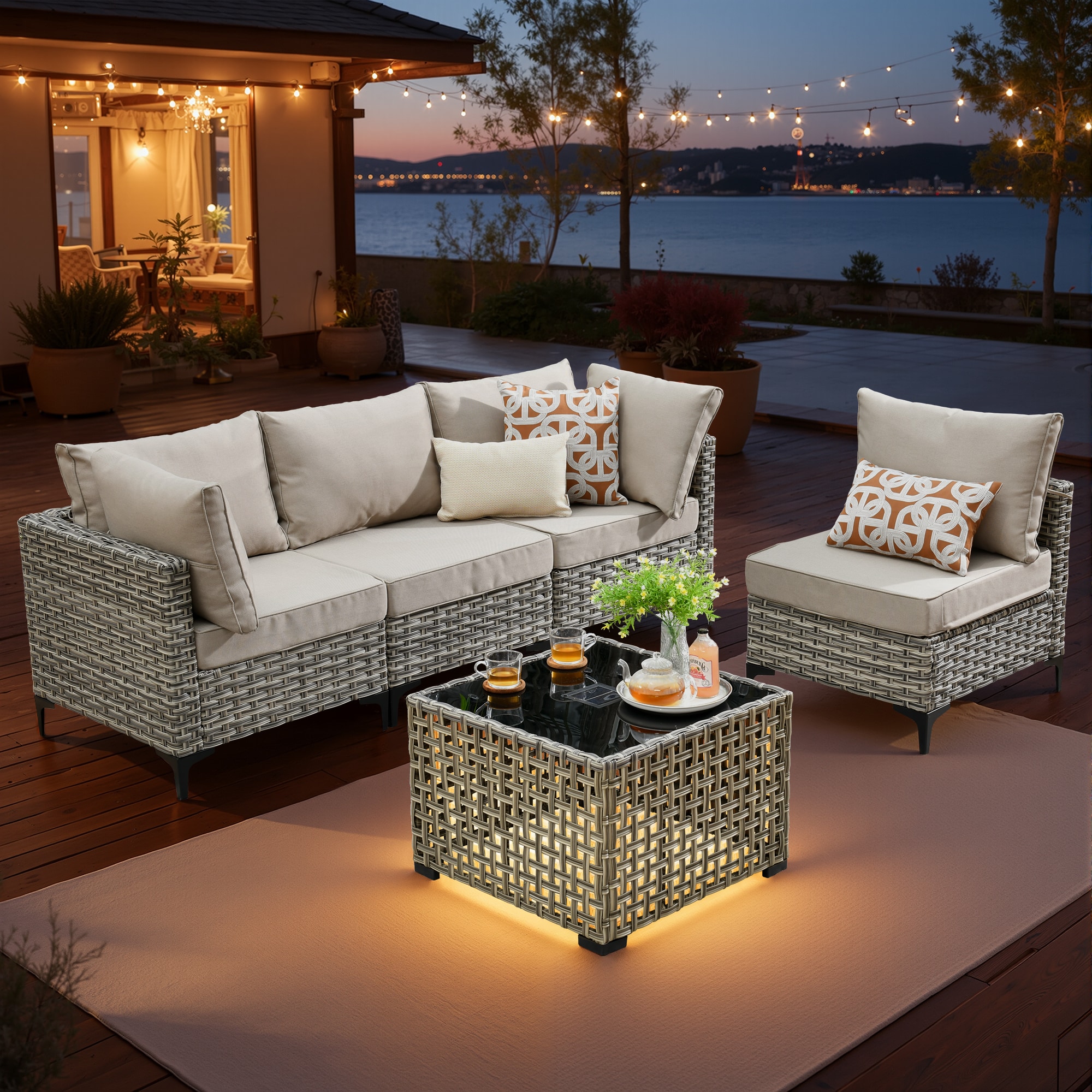 ALTRIGUS 6L-SKT605-AL 5 -Piece Wicker Patio Sofa Conversation Set with Beige Cushions