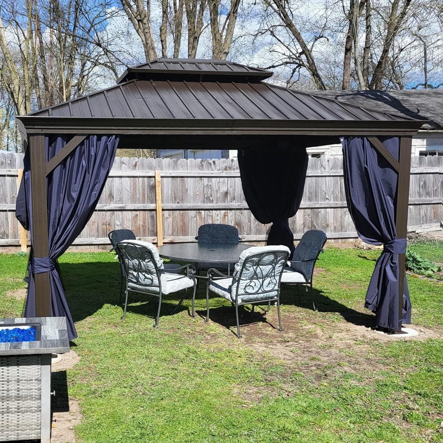 PURPLE LEAF LSMHS1013DNB 13-ft x 10-ft Navy Blue Rectangle Gazebo with Hardtop Steel Roof (Screen Included)