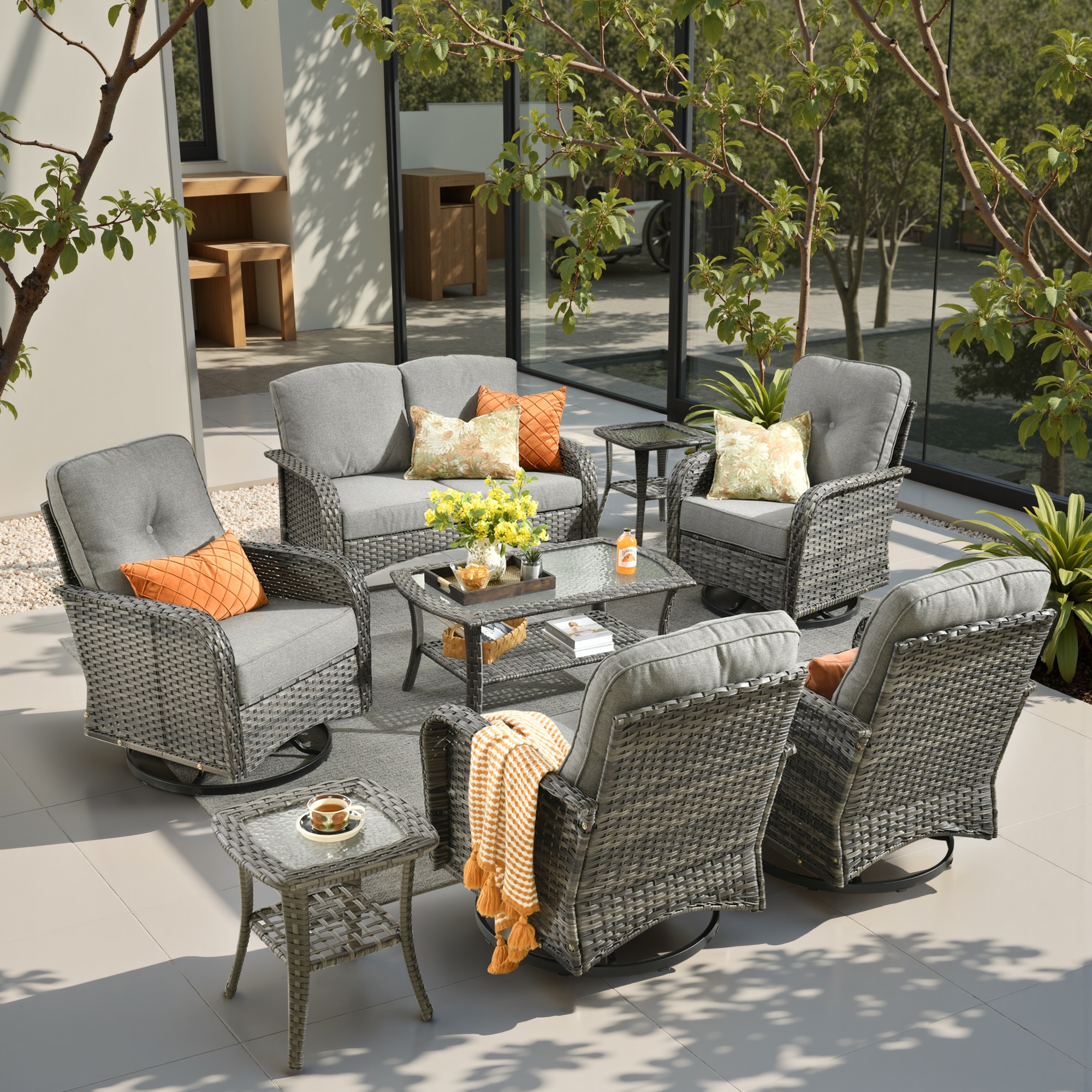 weaxty HMBYZGNCGNDS200S81 Initial 8 -Piece Wicker Patio Conversation Set with Gray Cushions