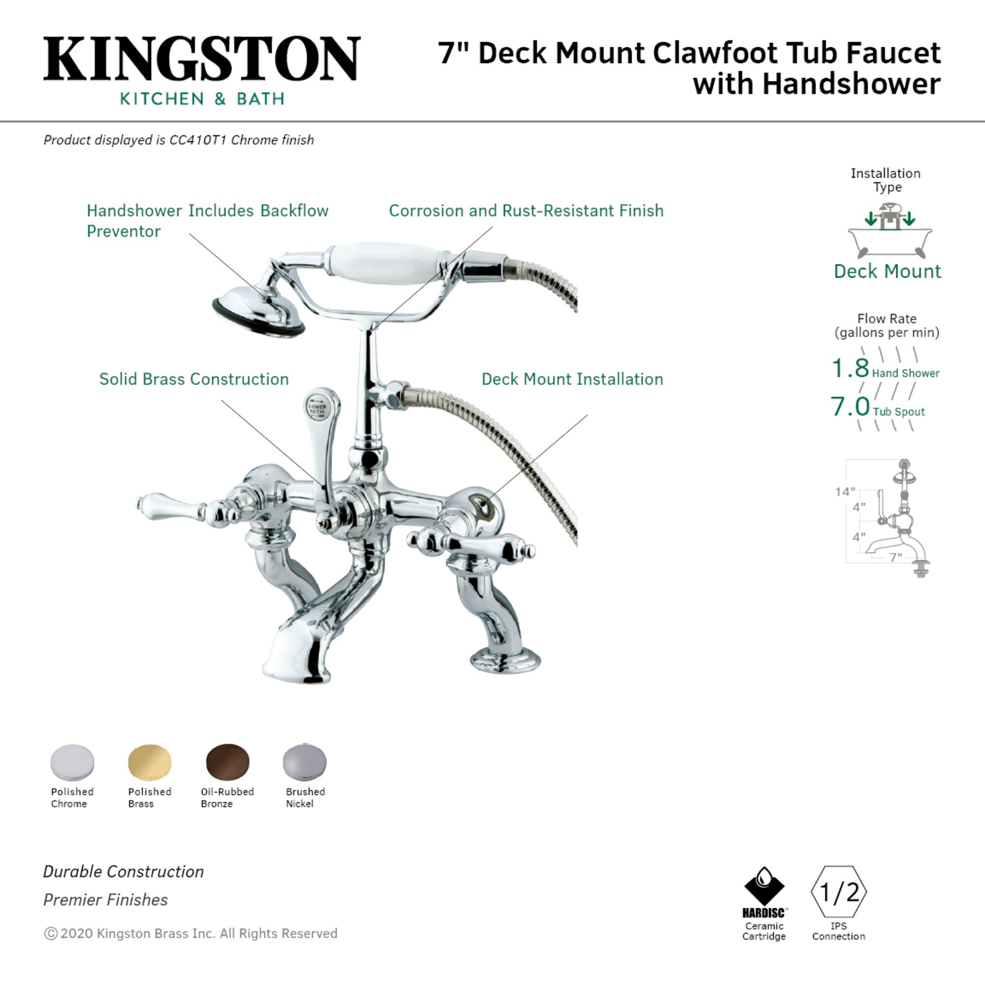 Kingston Brass WLCC409T5 Roman-Tub-Faucets - View #3