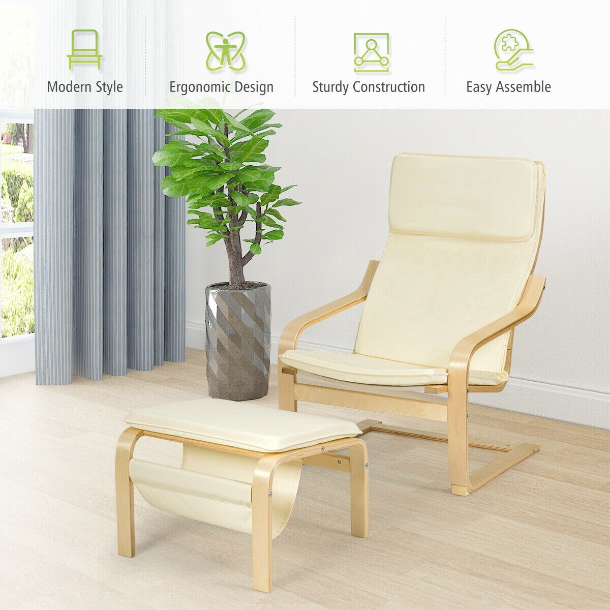 WELLFOR RT Lounge Chairs Casual Off- White and Teak Accent Chair in the  Chairs department at