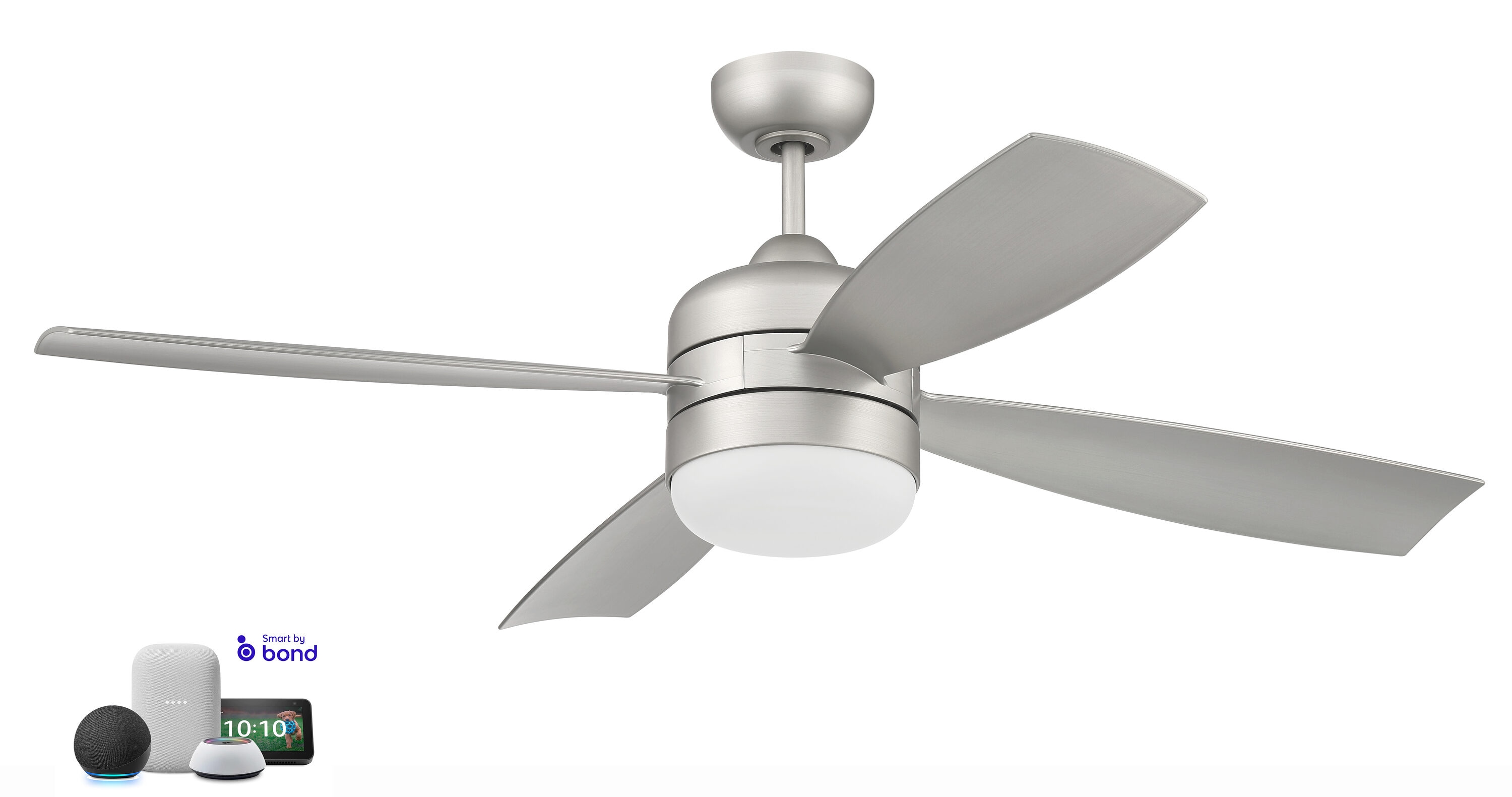 Craftmade SBN52PN4 Sebastion 52-in Outdoor Smart Painted Nickel with Painted Nickel Blades Ceiling Fan With Light - Remote Included ( 4 -Blade )