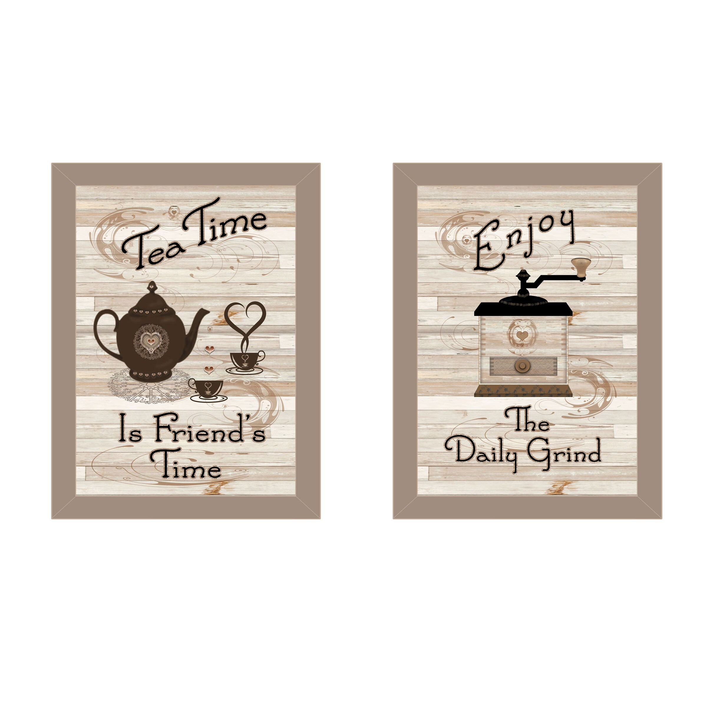 Trendy Decor 4U V421-779SG Enjoy Tea Time Millwork Engineering Brown Wood Framed 10-in H x 14-in W Vintage/Retro Paper Print
