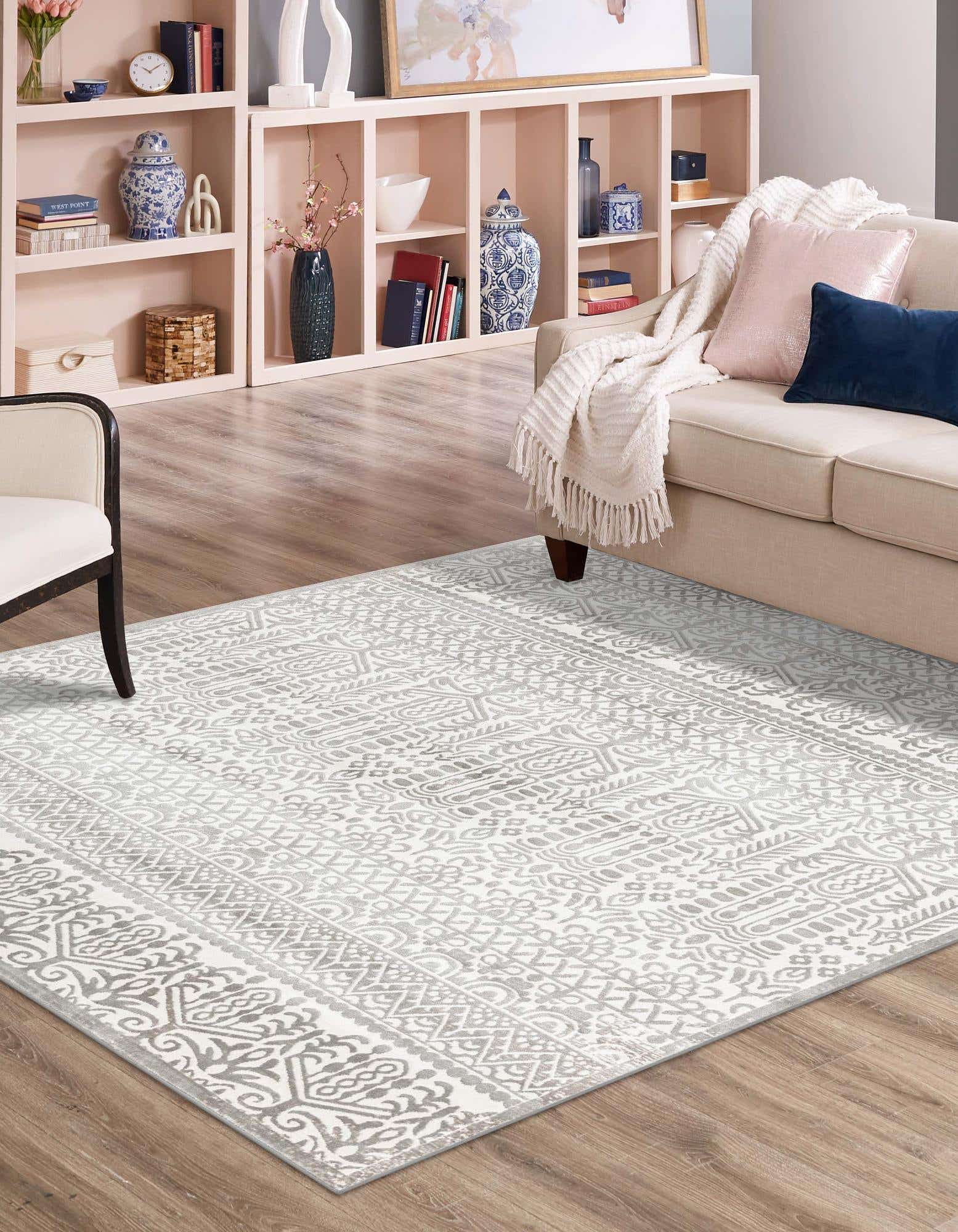 Unique Loom 3186925 Jill Zarin Uptown 8 x 8 (ft) Loomed Polypropylene Gray Square Indoor Geometric Bohemian/Eclectic Area rug