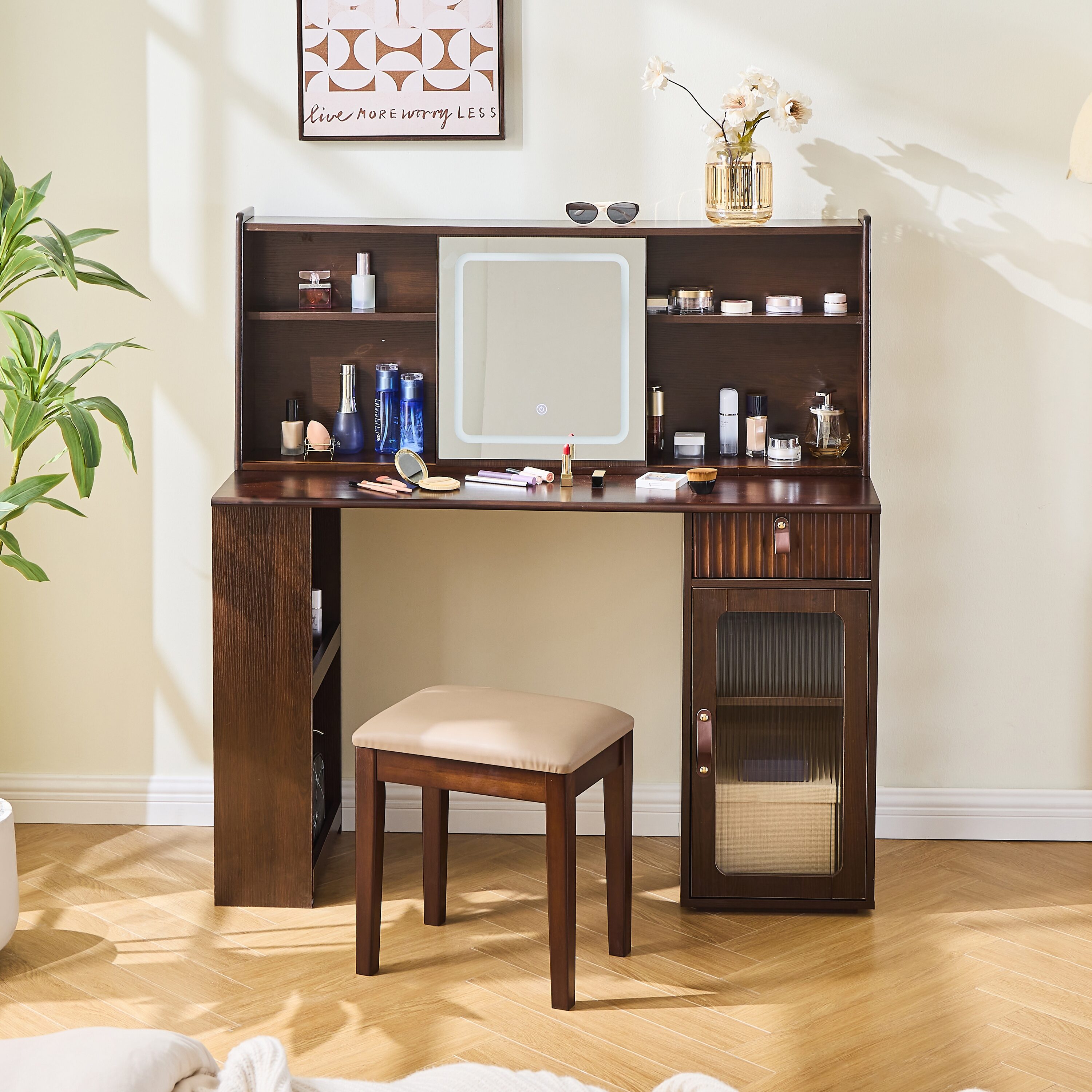 Lycvki MUT-34 47.2-in Walnut Makeup Vanity