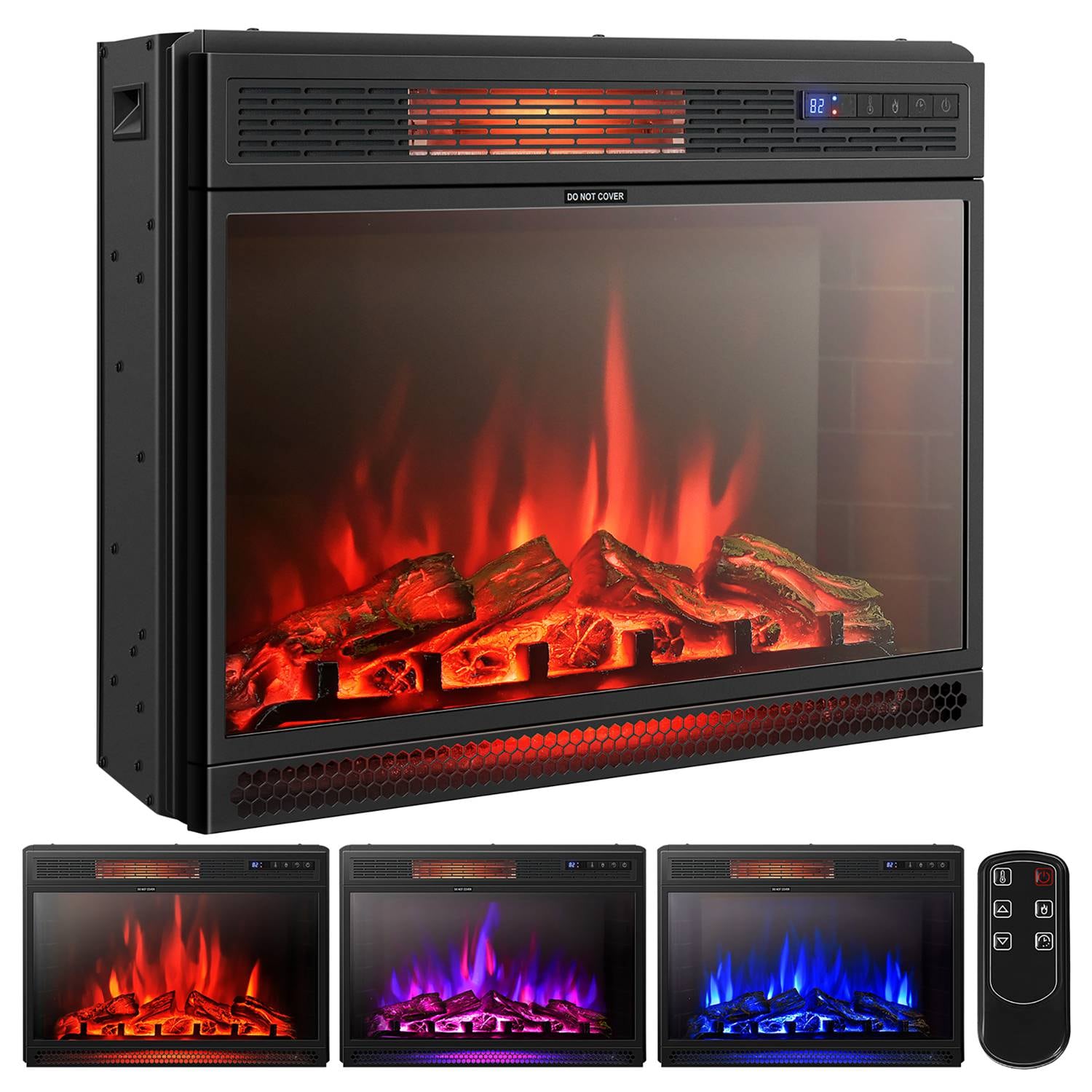 Costway CSHY000090 28 inches Electric Fireplace Freestanding and Recessed Heater Log Flame Remote 1350W