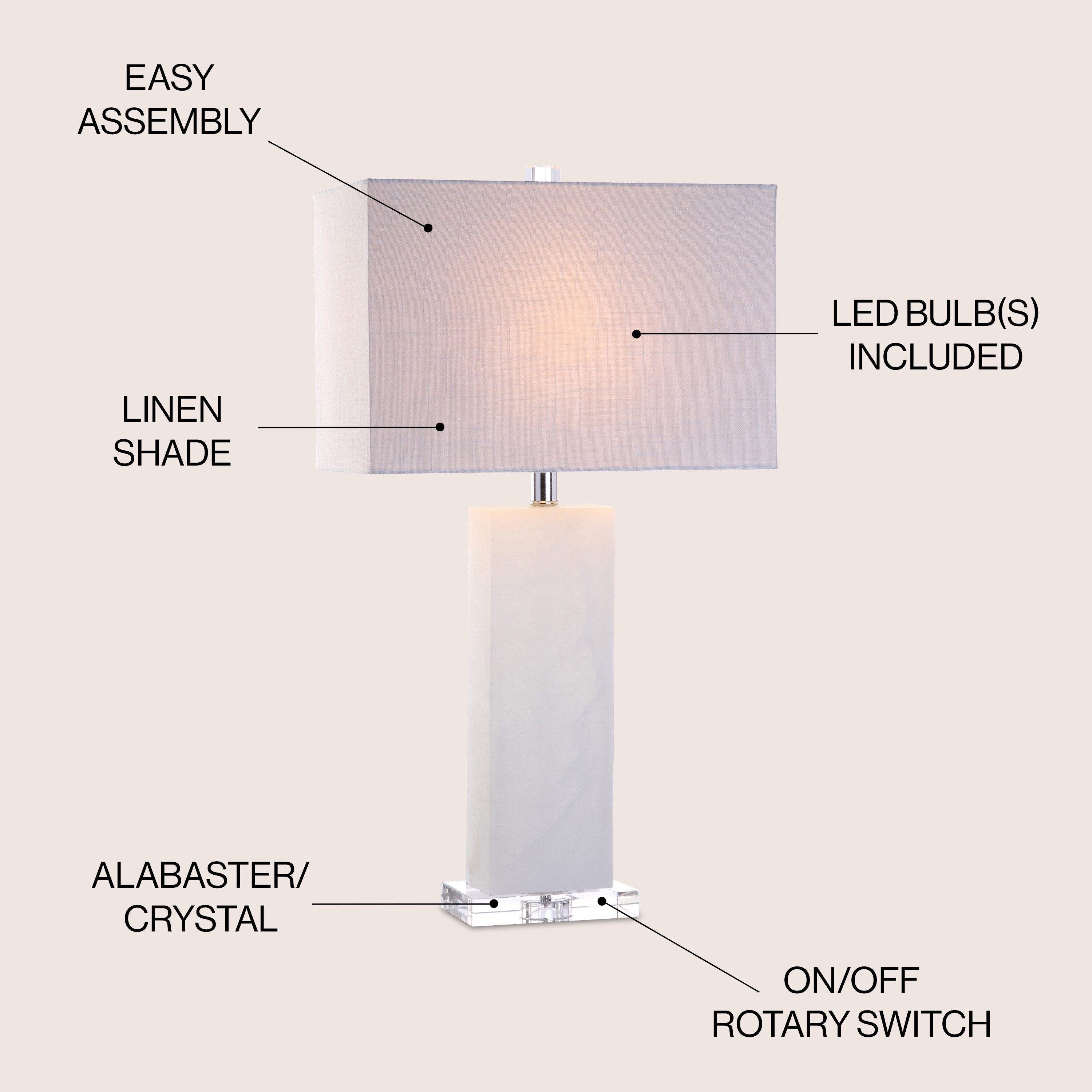 Holtz 27" White Alabaster Table Lamp with Acrylic Base