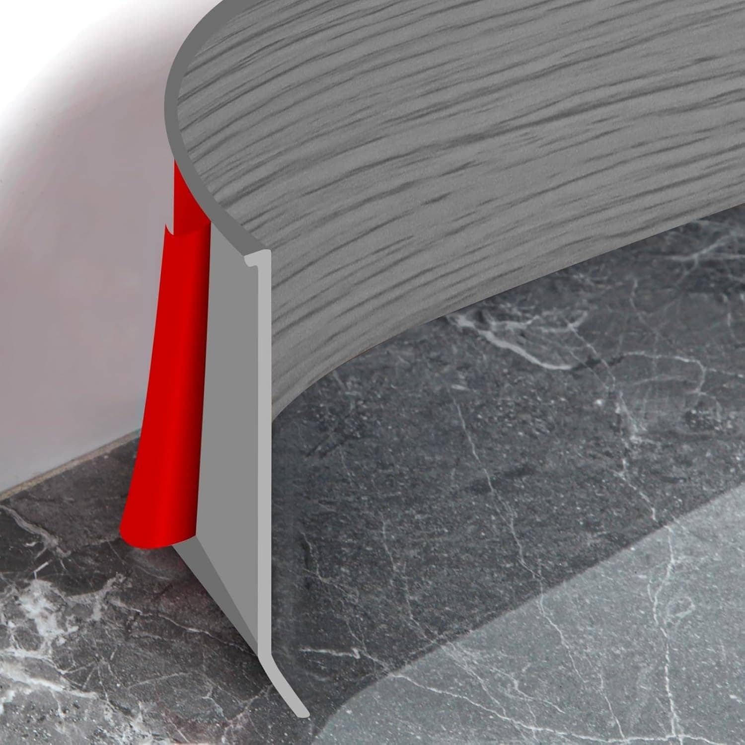 OGETFUUR 4in W 20Ft Self-Adhesive Light Gray Wood Grain Vinyl Baseboard Molding Trim #L5MMA512BMT24