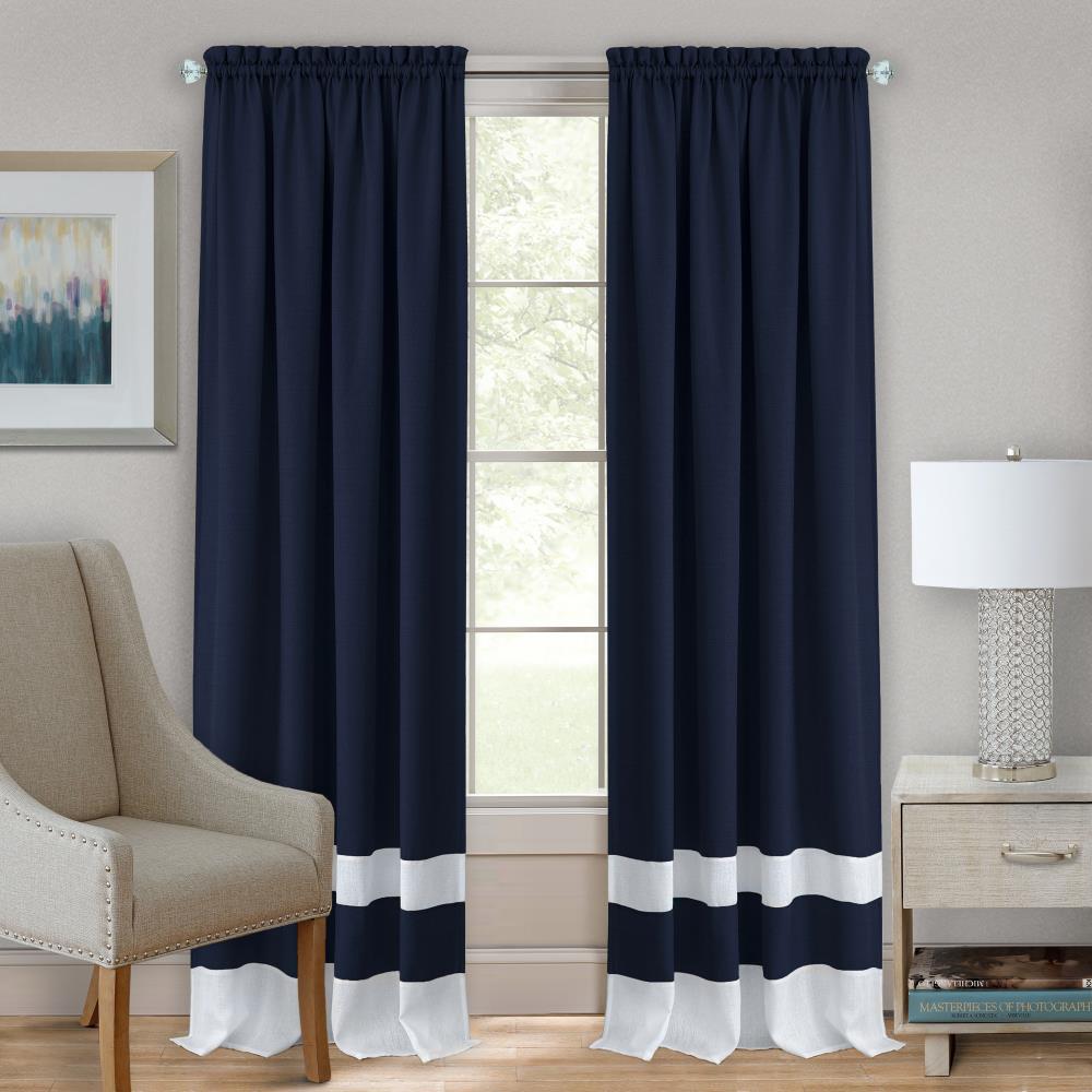 Achim 63 In Navy White Polyester Light Filtering Rod Pocket Single Curtain Panel In The Curtains Drapes Department At Lowes Com