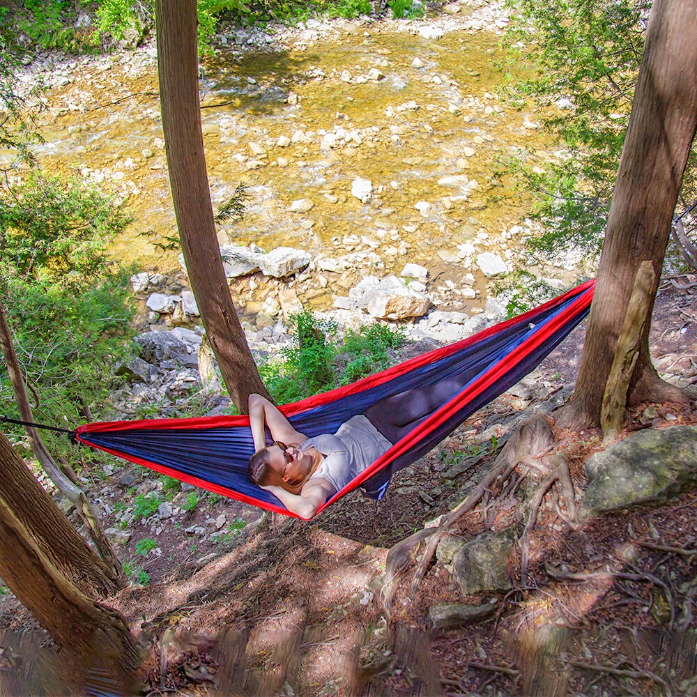 Vivere Double Navy and Red Nylon Hammock Bed