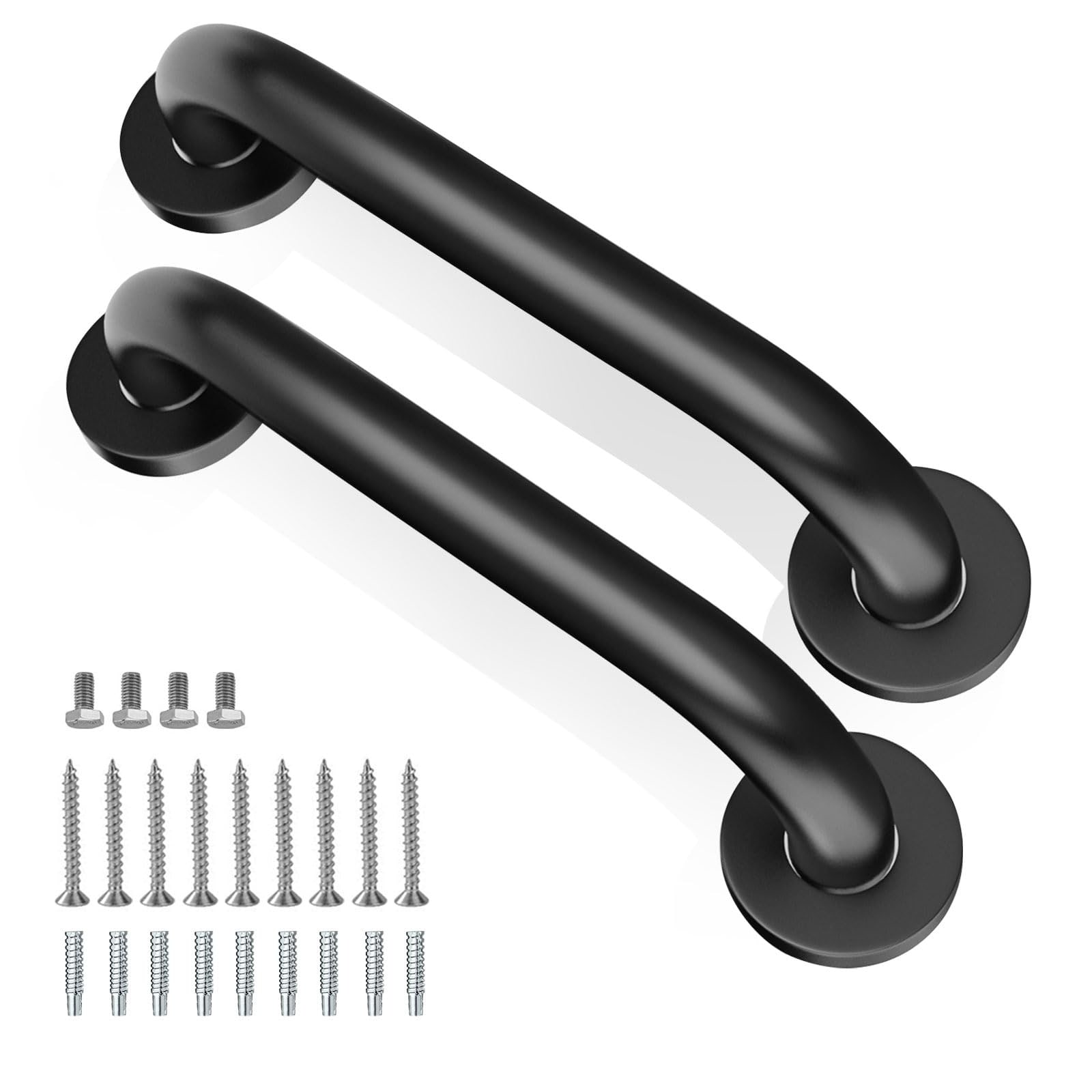 Etokfoks  12 in shower grab bars 2 pack 304 stainless steel 500 lb capacity matte black non slip wall mounted safety handrails with hardware