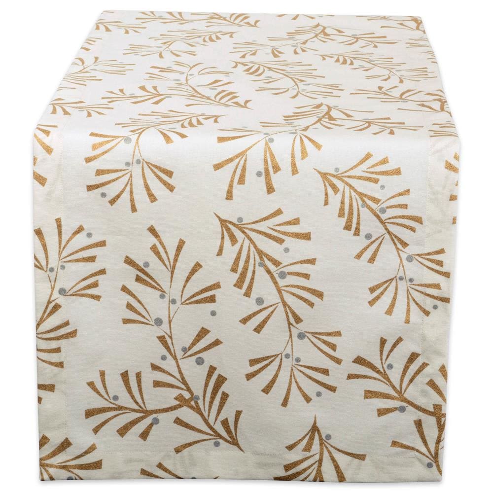 DII CAMZ38065 Metallic Holly Leaves Table runner
