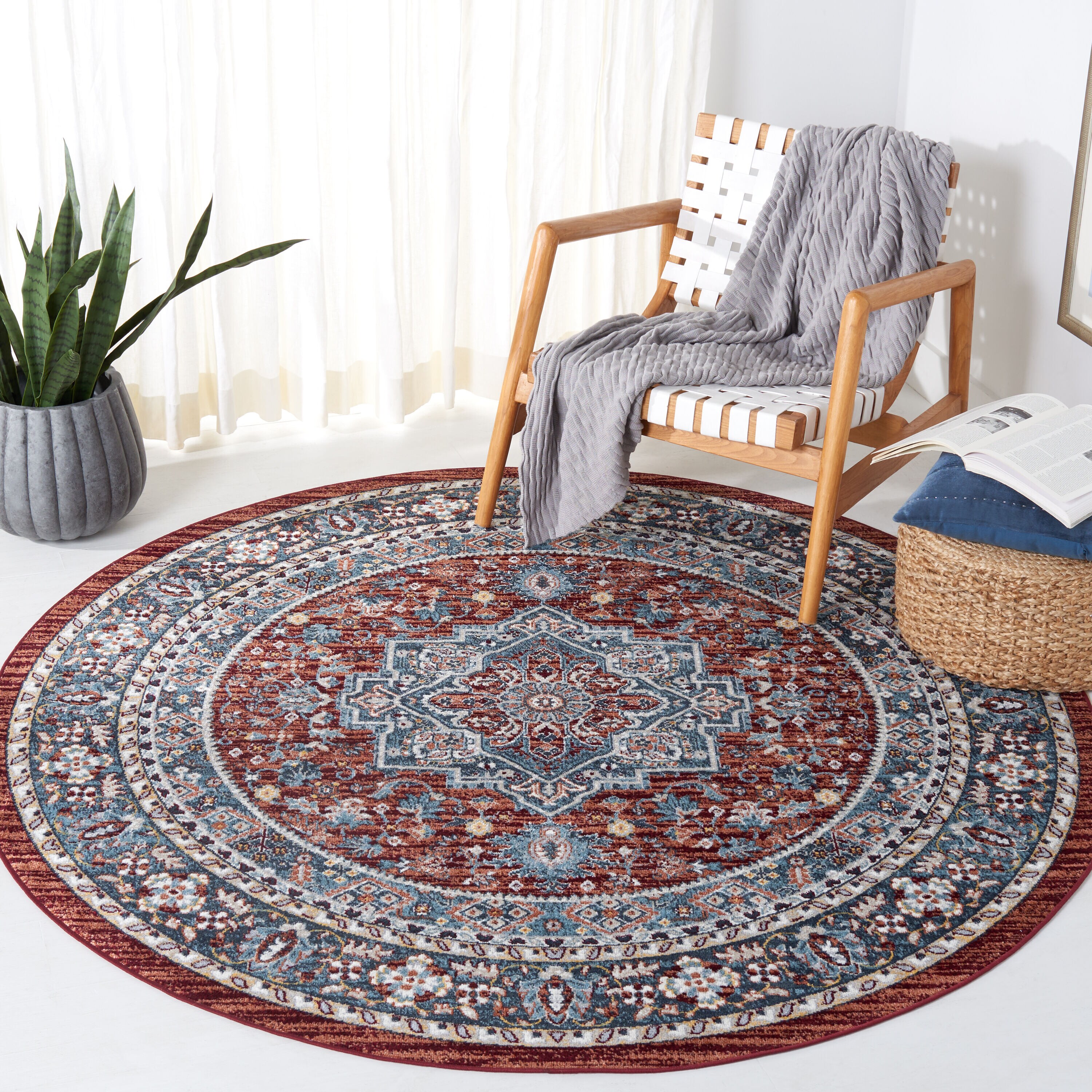Safavieh BAY110Q-7R Bayside 7 x 7 (ft) Polyester Red/Blue Round Indoor Border Machine washable Area rug