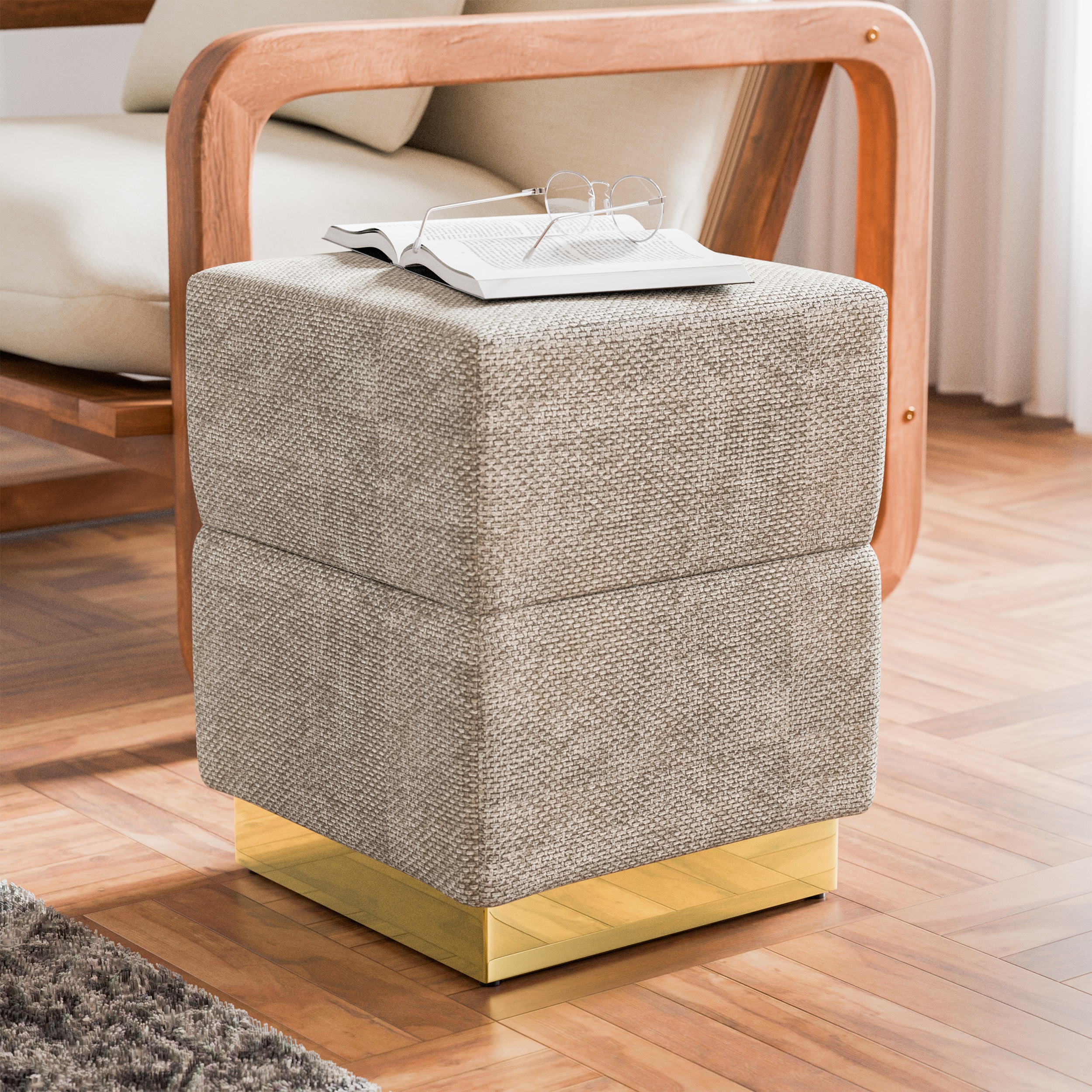 Furniture of America IDF-AC8005GY Ponzu Glam Silver Gray Chenille Ottoman