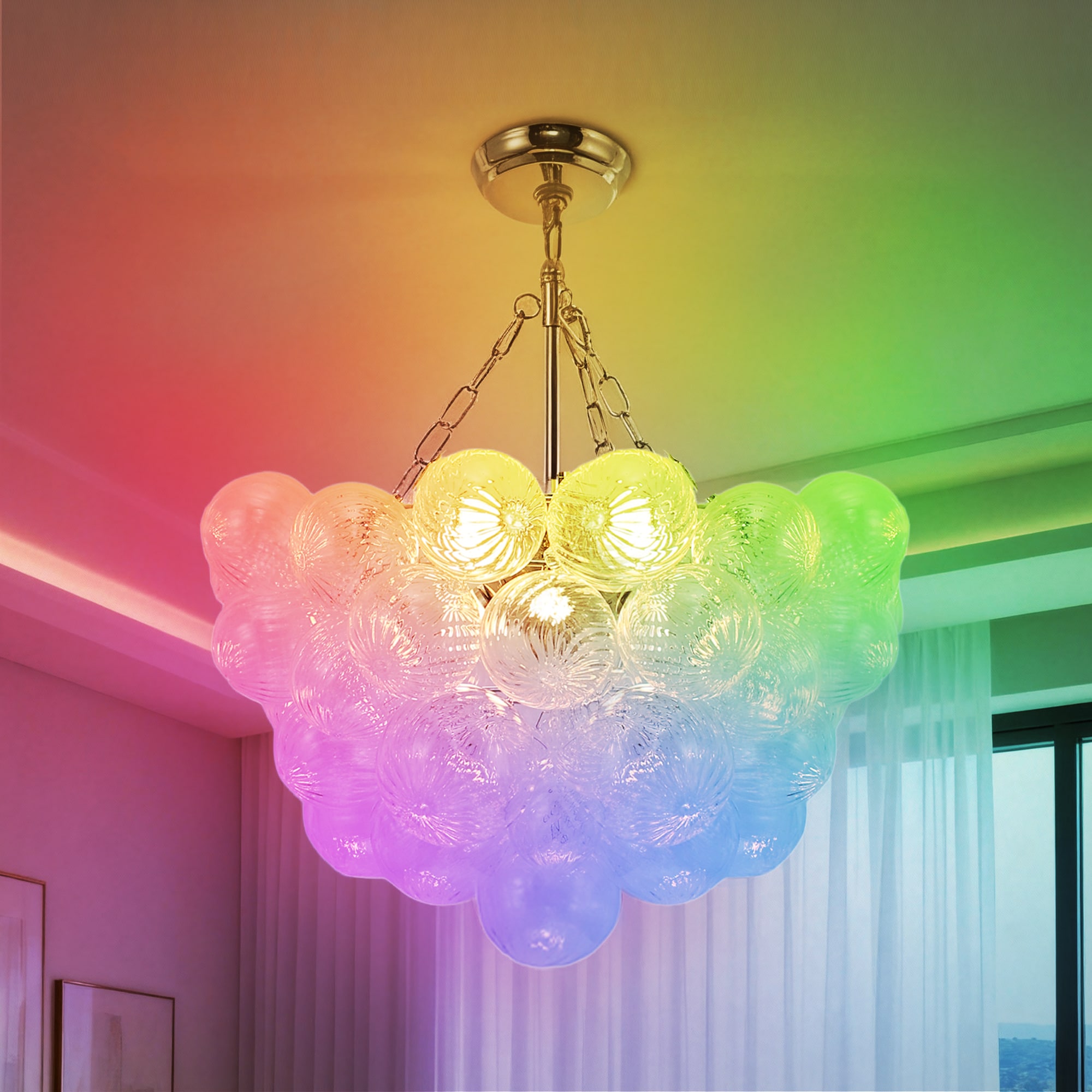 DORESshop 49.1 in 8 Light Chrome Modern Chandelier with Remote RGBCW Color Changing and Dimmable LED Height Adjustable for Dining Room Foyer or Living Room
