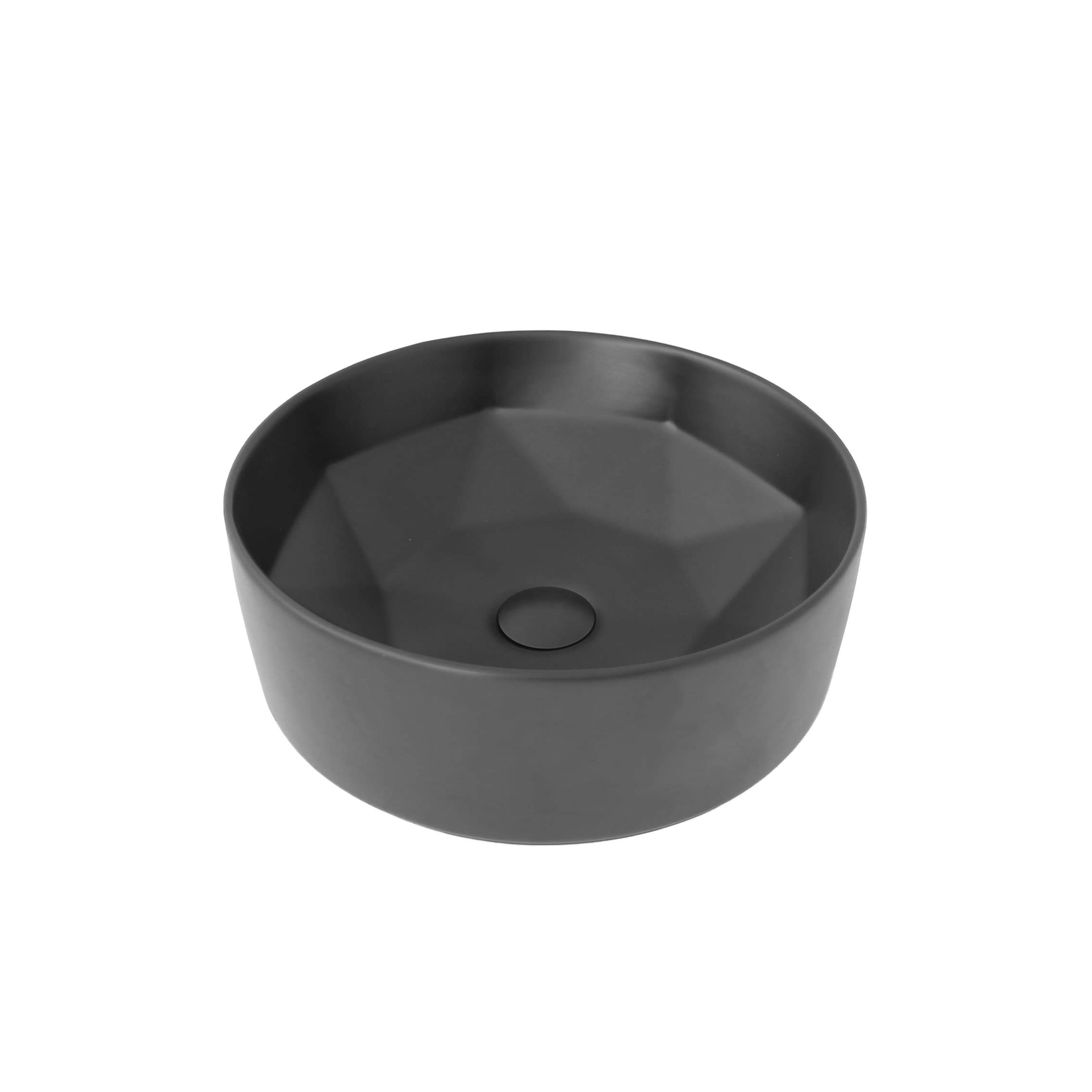 Stylish P-228N Posh Porcelain Vessel Round Modern Black Bathroom Sink ( 16-in x 16-in )