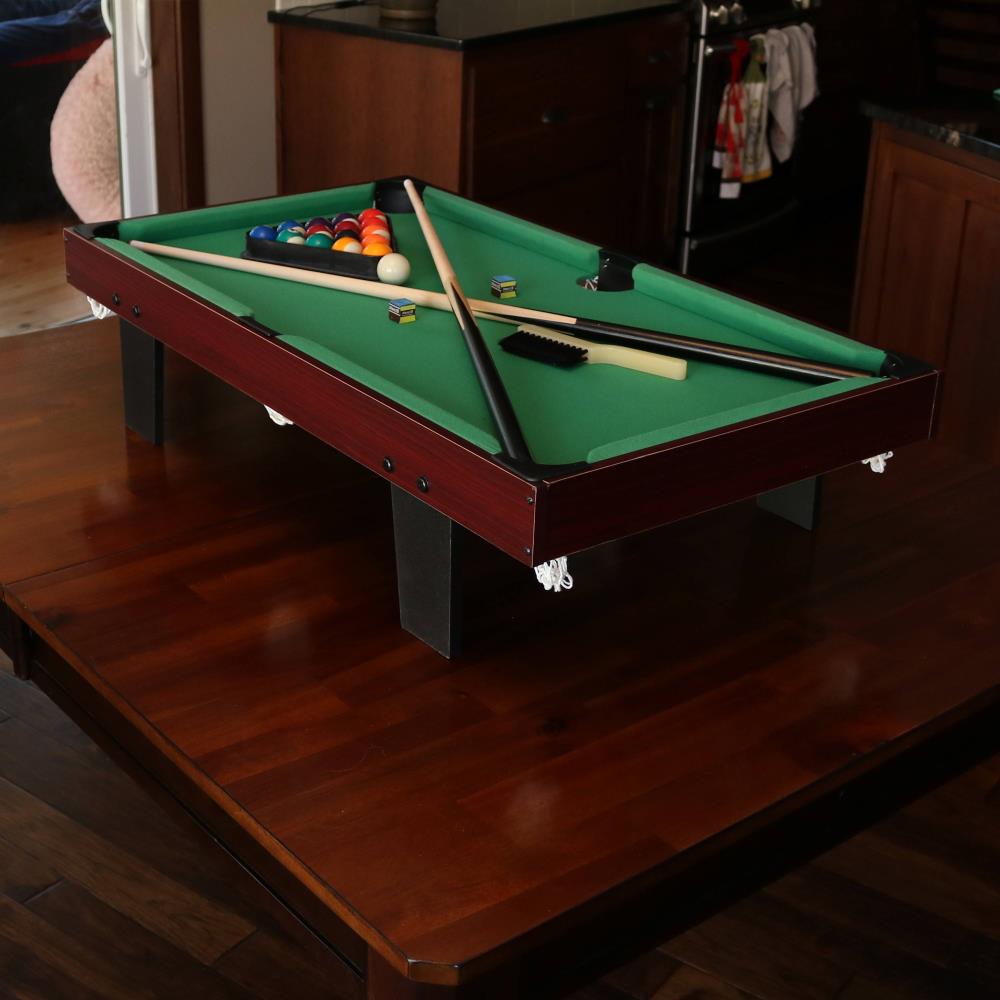 Sunnydaze Decor 36-in Indoor Mini Tabletop Pool Table Set with 1 Triangle  16 Balls 2 Cues 2 of Chalk and 1 Brush- Small Billiards Game Table with  Accessories at