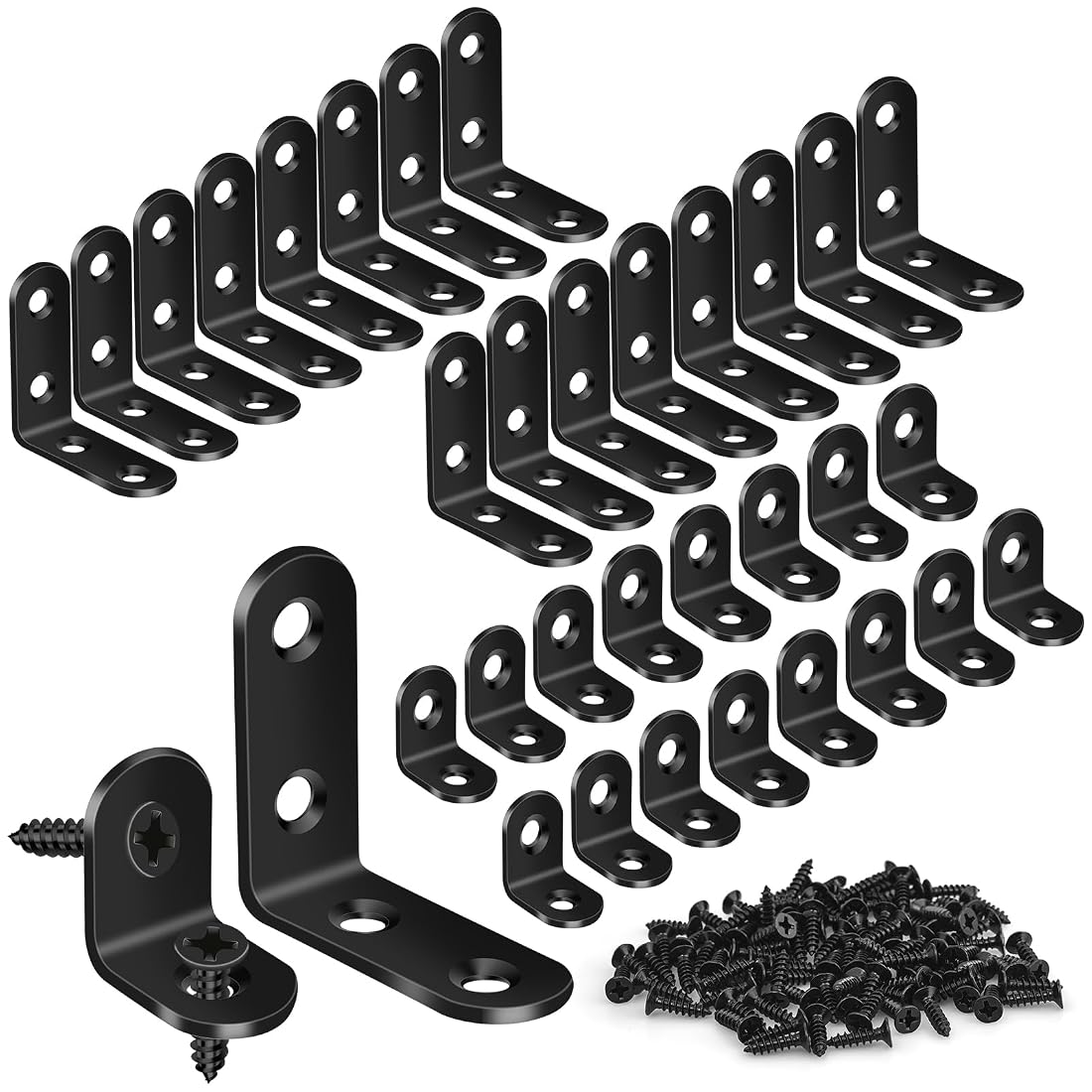 Etokfoks  Black Metal L Corner Brackets for Shelves and Furniture Repair 32 Piece Set with Screws