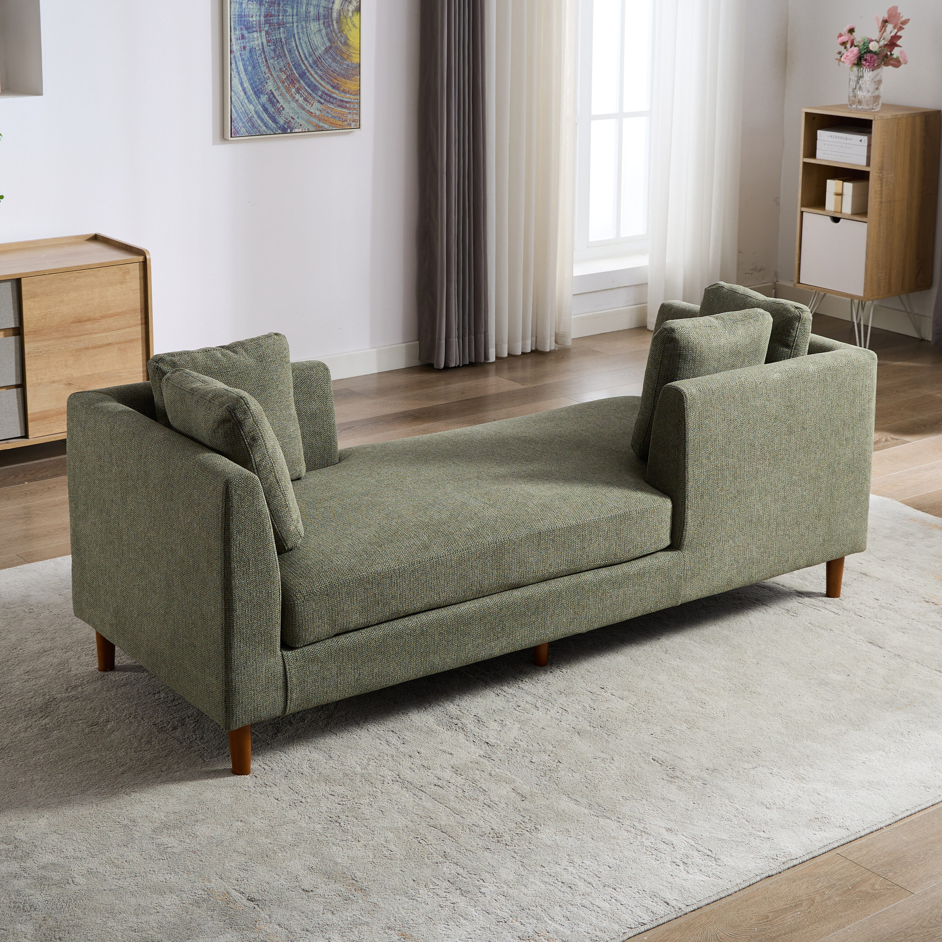 Hrinhom HC-W6105-GREEN 78-in Casual GREEN Chenille 2 -seater Sofa