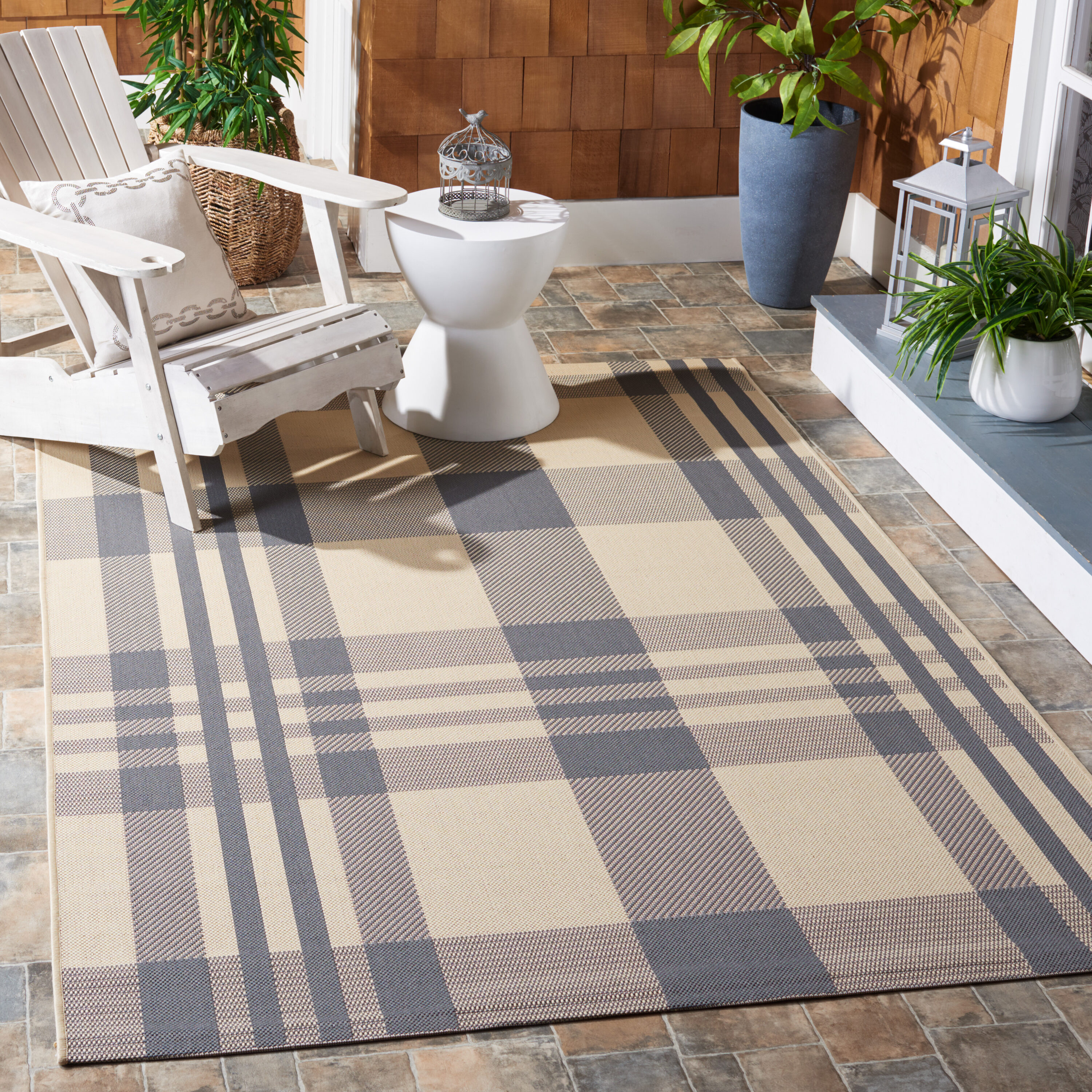 Safavieh CY6201-236-3 Courtyard 3 x 5 (ft) Loomed Synthetic Gray/Bone Rectangular Indoor/Outdoor Stripe Area rug
