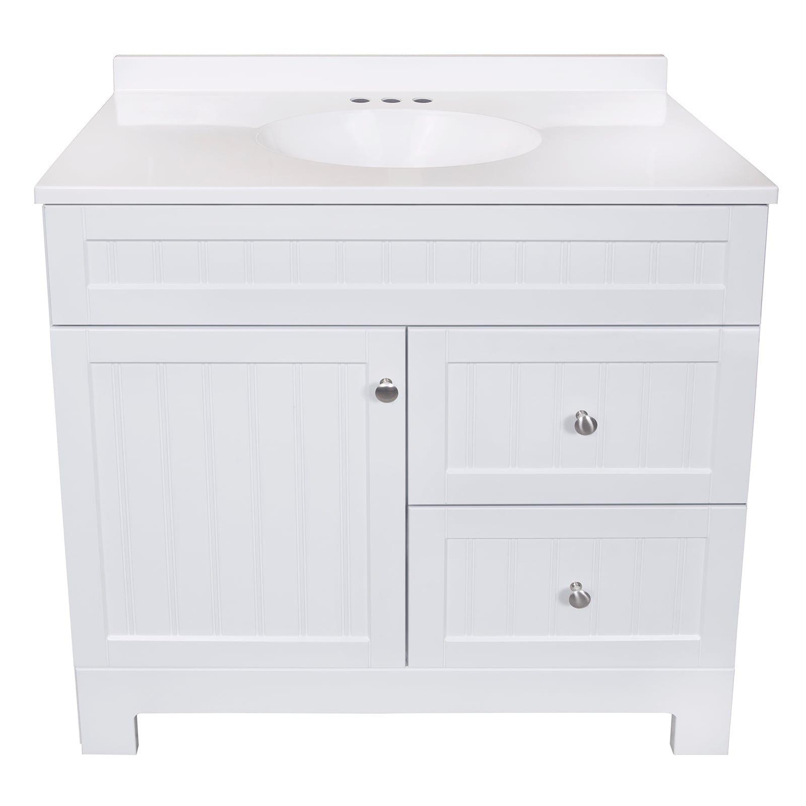 86 inch Single Sink Bathroom Vanity Set Including Makeup Table and 3  Matching Mirrors Antique White Color (86Wx22Dx36H) S7530