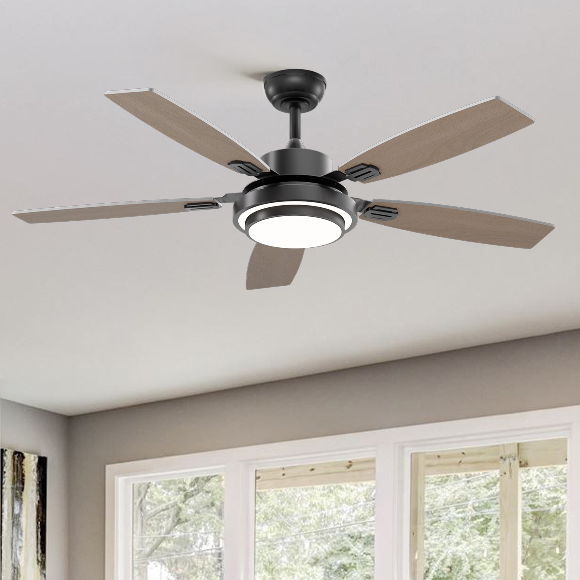 SILJOY L-8838D-52-01 52-in Modern Ceiling Fan with Nickel or Oak Color Blades Ceiling Fan With Light - Remote Included