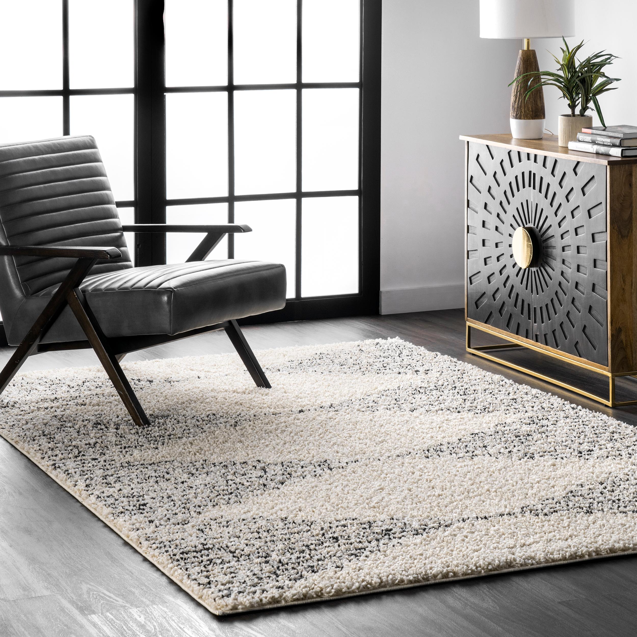 Scarlette Off-White and Charcoal Diamond Shag Runner Rug