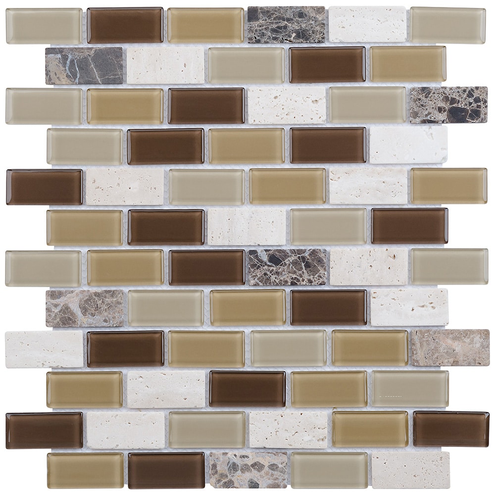 Elida Ceramica Carmel 12-in x 12-in Glossy Glass/Stone Travertine Brick ...