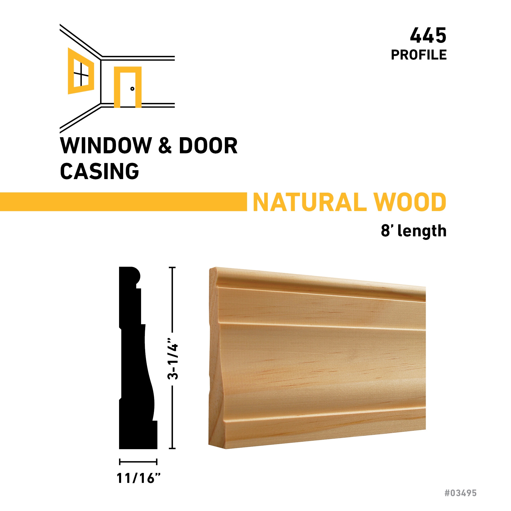 RELIABILT 11/16-in x 3-1/4-in x 8-ft Unfinished Pine 445 Casing in