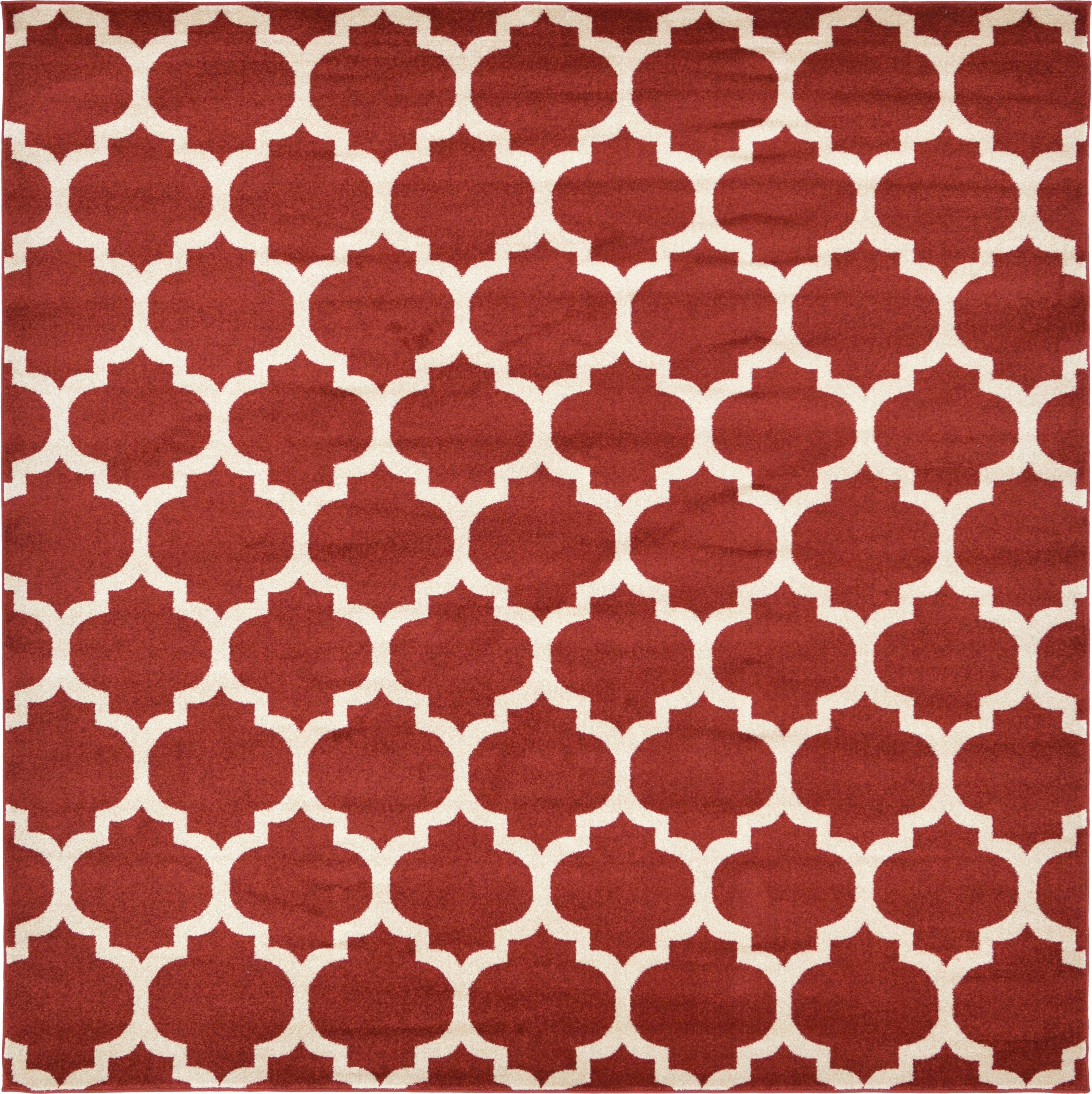 Unique Loom 3128586 Philadelphia Trellis 8 x 8 (ft) Loomed Polypropylene Red/Beige Square Indoor Geometric Industrial Area rug