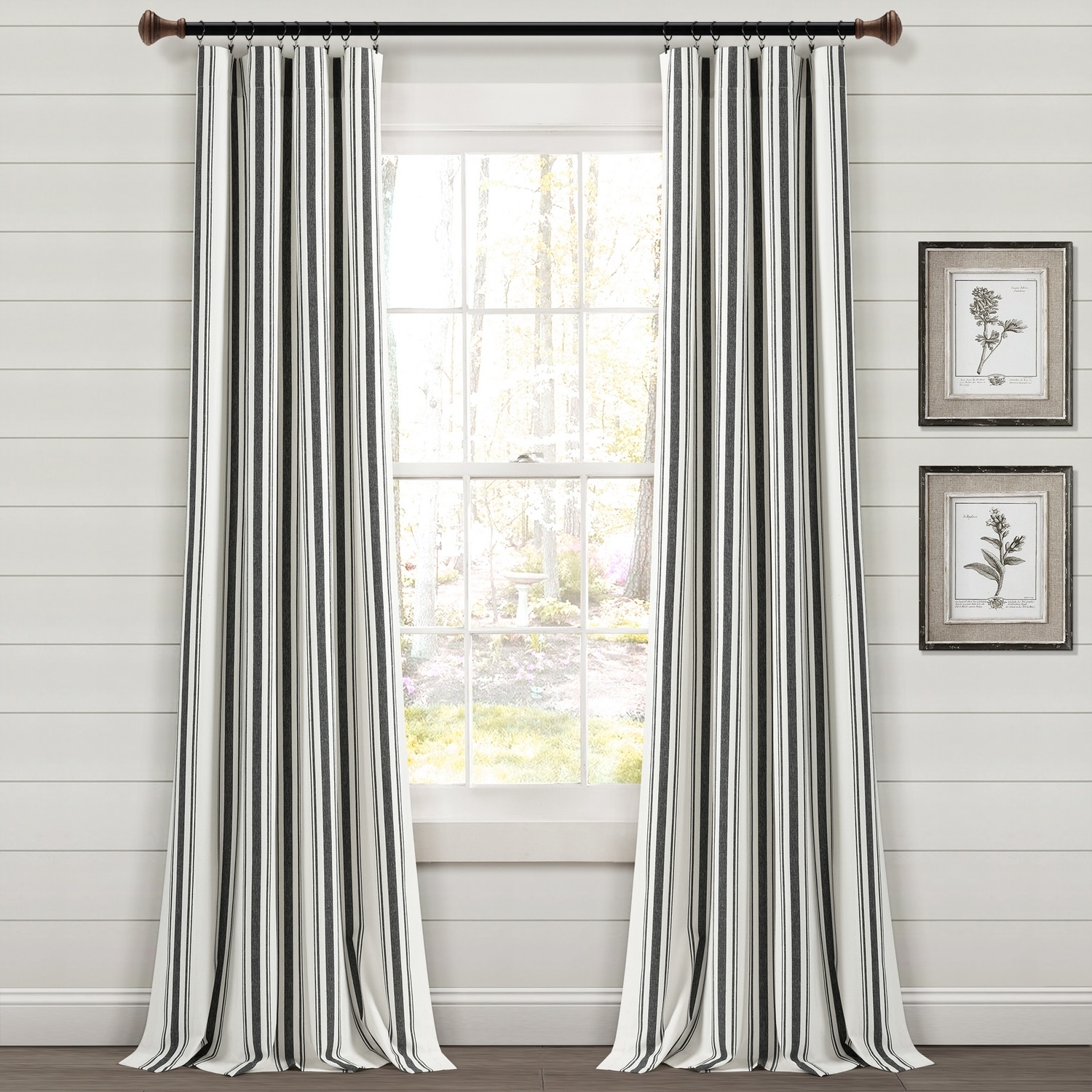 Lush Decor 21T013449 108-Inches Black Striped Rod pocket Curtain panel pair
