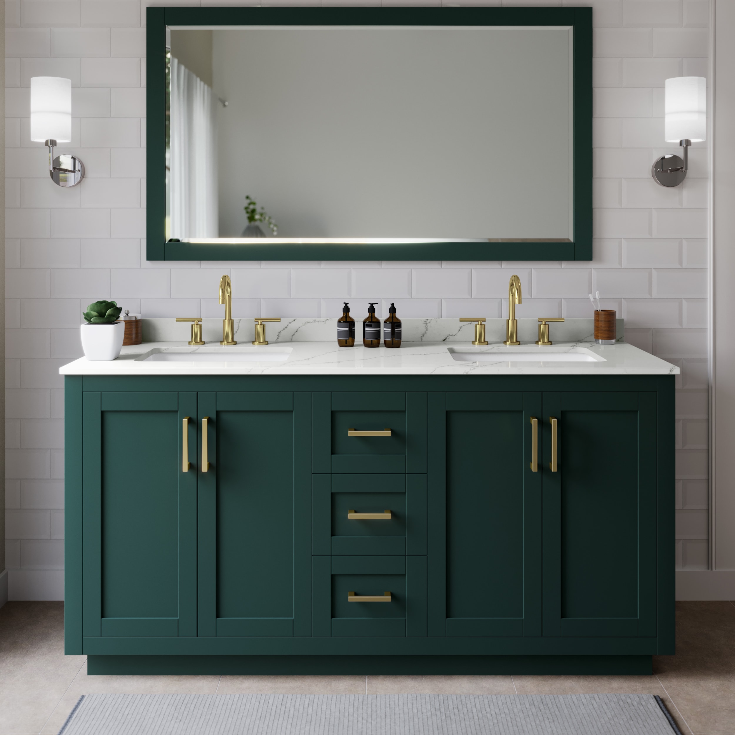 Wyndham Collection WCF292966DGDGTUS3M58 Miranda 66-in Green Undermount Double Sink Bathroom Vanity with Giotto Quartz Top (Mirror Included)