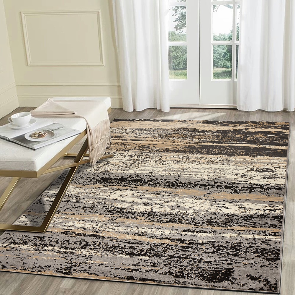 LR Home 0144A8984934J8 Myriad 8 x 10 (ft) Loomed Polypropylene Gray/Black Rectangular Indoor Abstract Area rug
