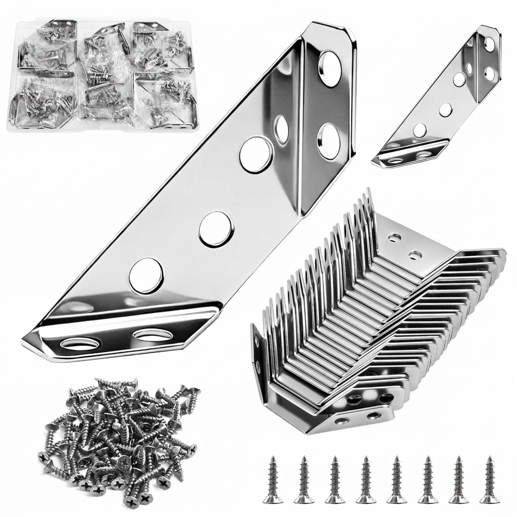 Aoibox  24 Pack Stainless Steel Triangle Corner Brackets for Wood Furniture with 144 Mounting Screws Included