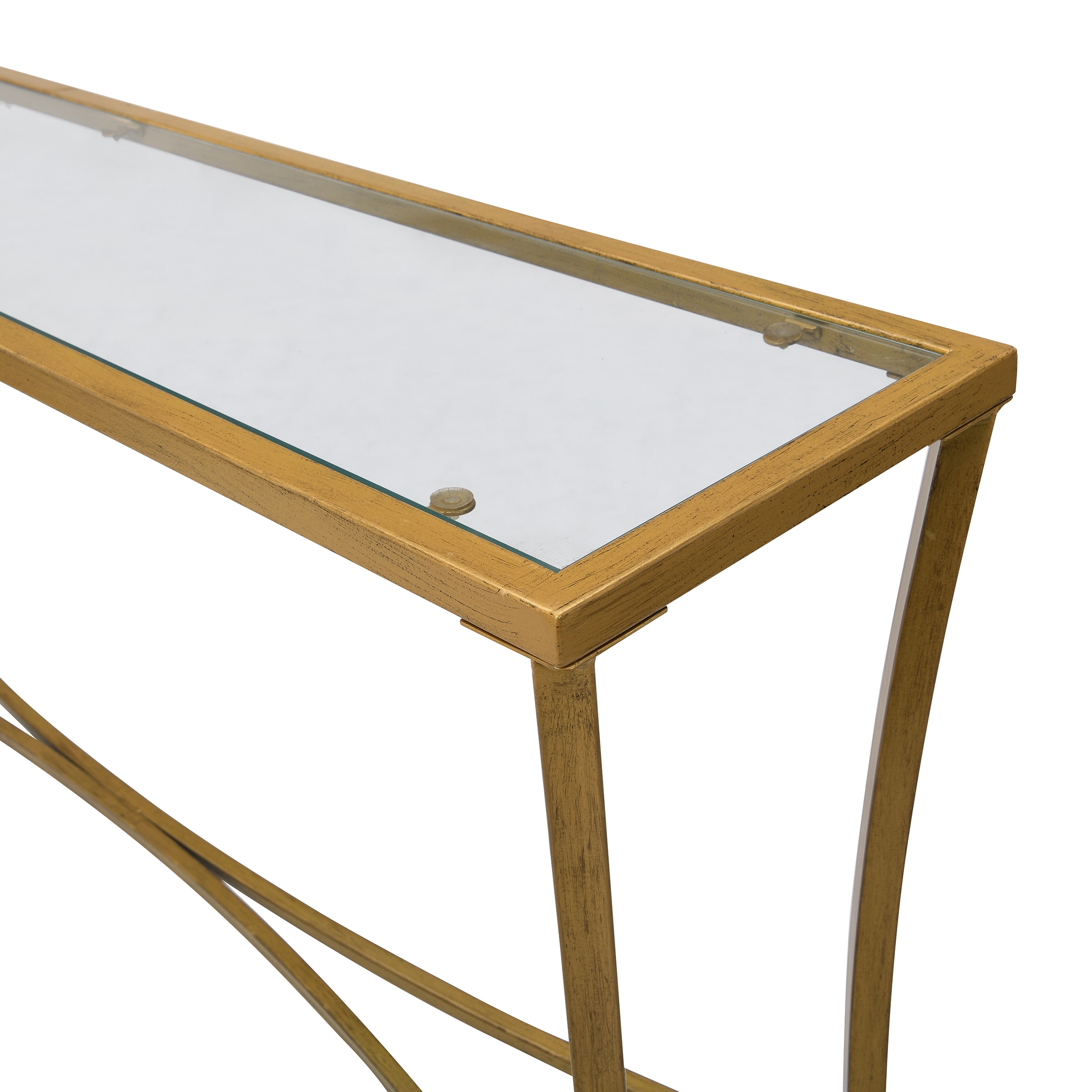 Antique Gold Metal and Glass Console Table, 50.5"