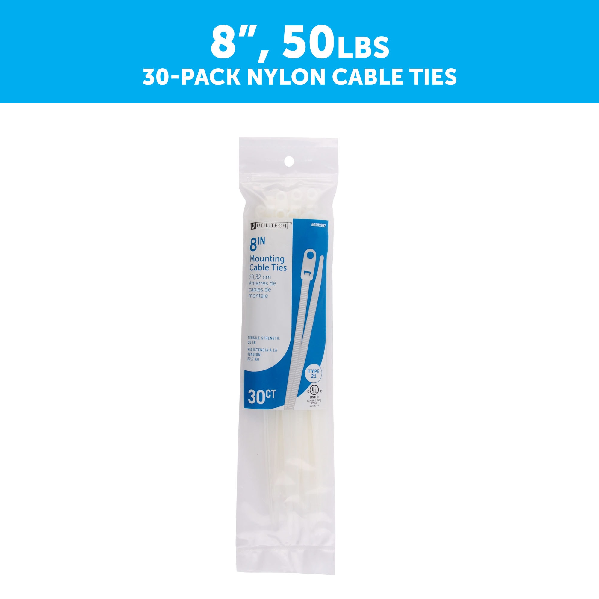 8-in Nylon Zip Ties Off-white (30-Pack) | - Utilitech SGY-CT13
