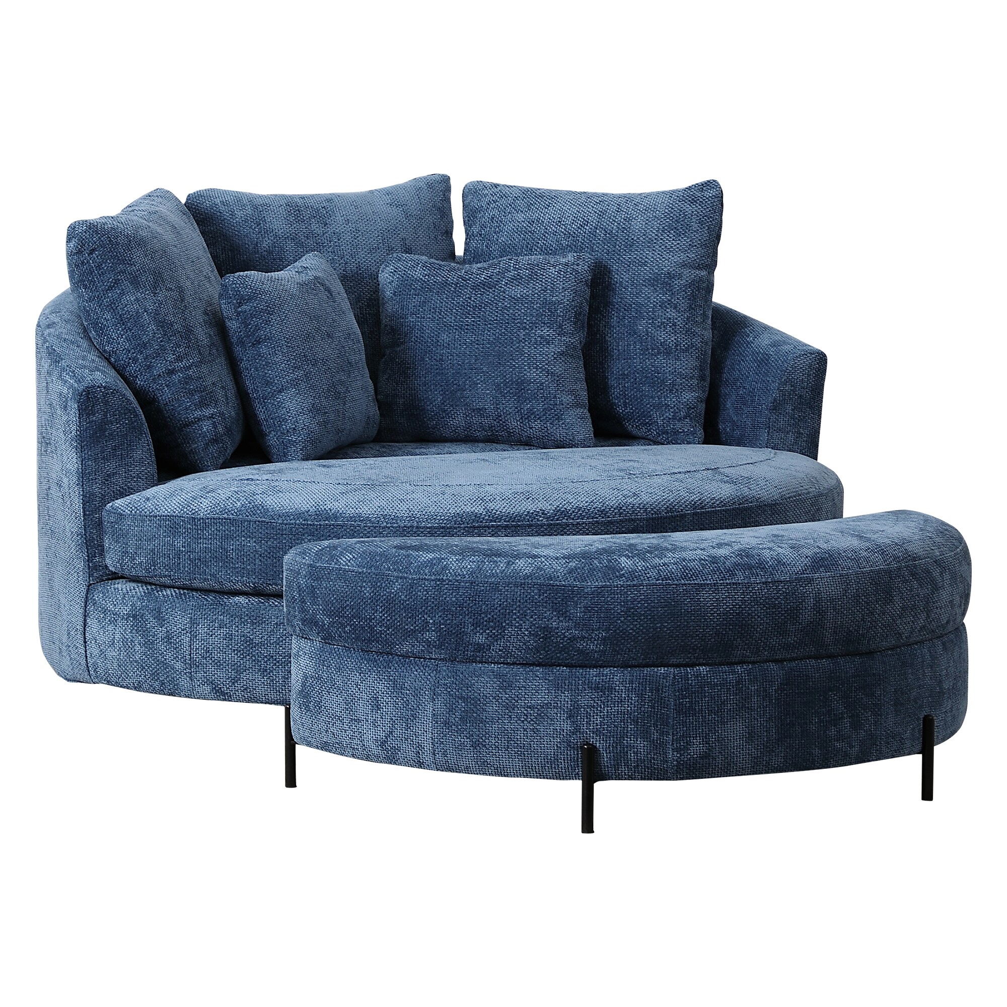 Hrinhom HC-W1105-BLUE Modern BLUE Chenille Barrel Chair