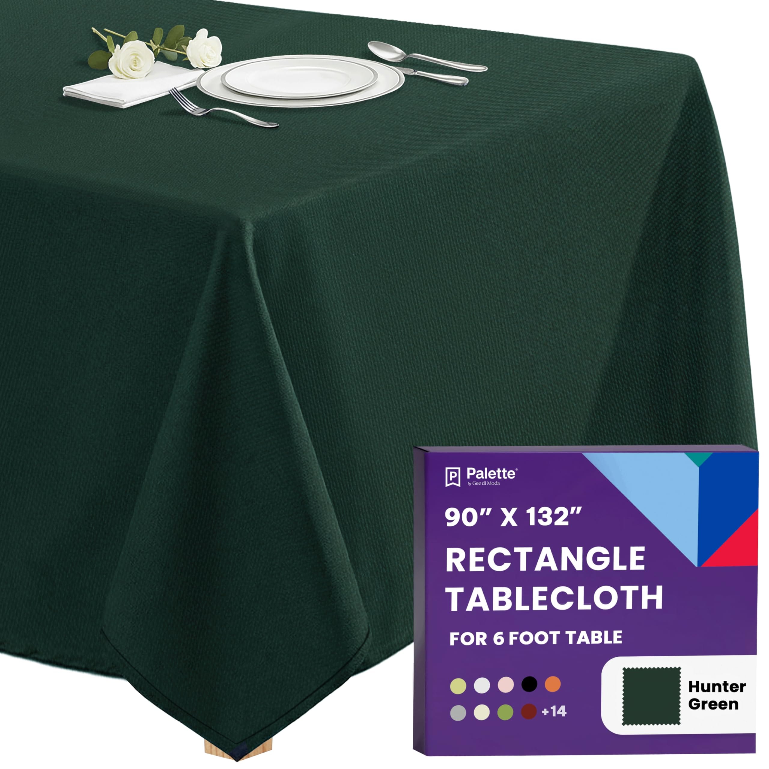 Gee Di Moda  Rectangle Tablecloth - 90 x 132 Inch Hunter Green Rectangle Table Cloth - Heavy Duty Washable Fabric - for Buffet Table Holiday Party Dinner Wedding and Baby Shower