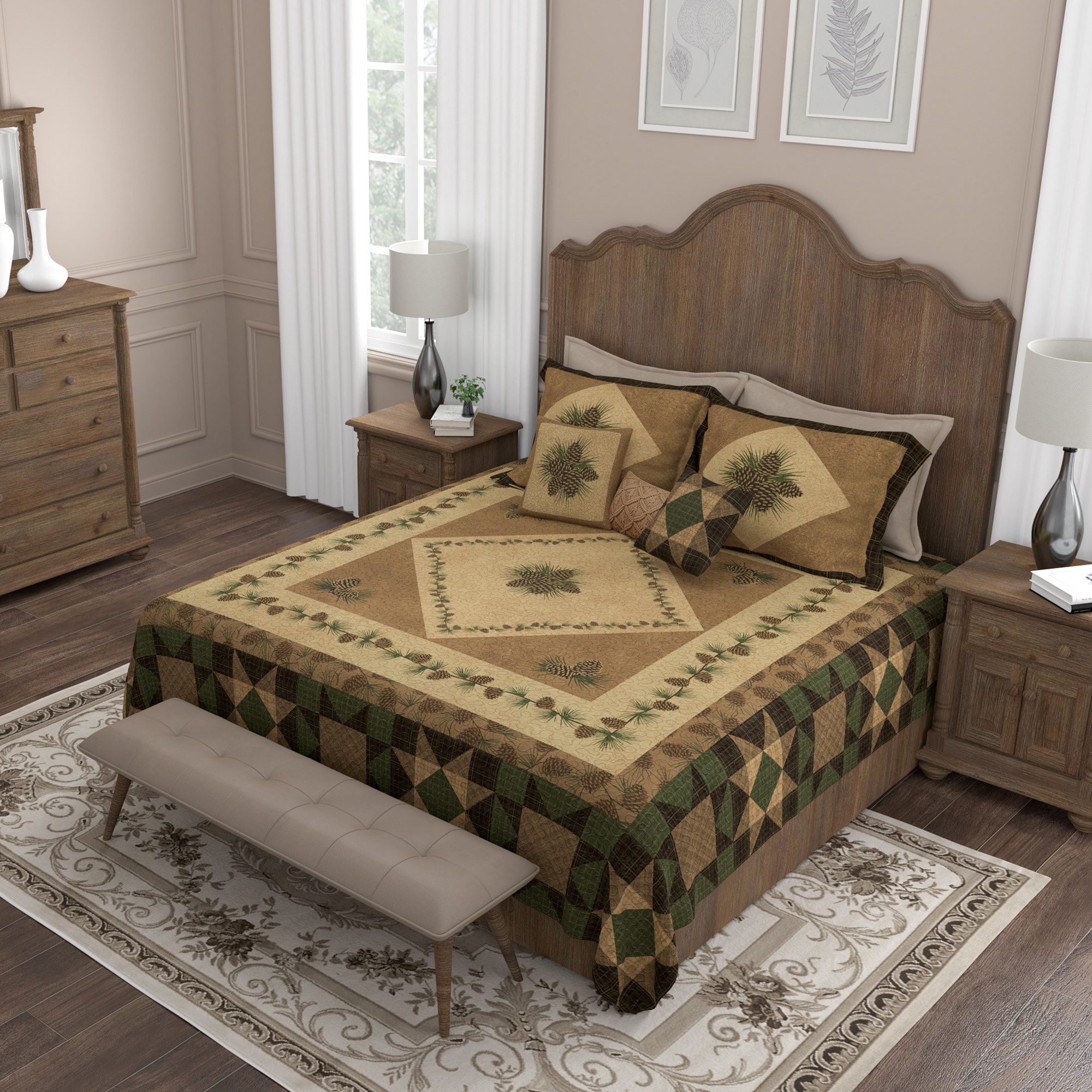 Medium Brown Quilted Pine Cone Decorative Throw Pillow