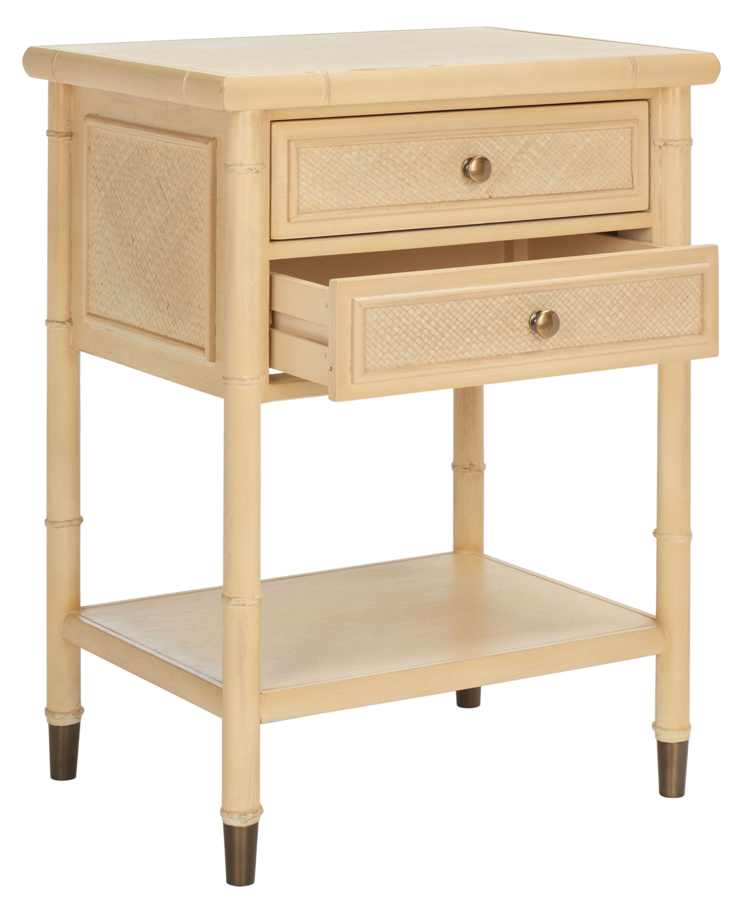 Light Blonde Bamboo-Style Wood and Metal Accent Table with Storage