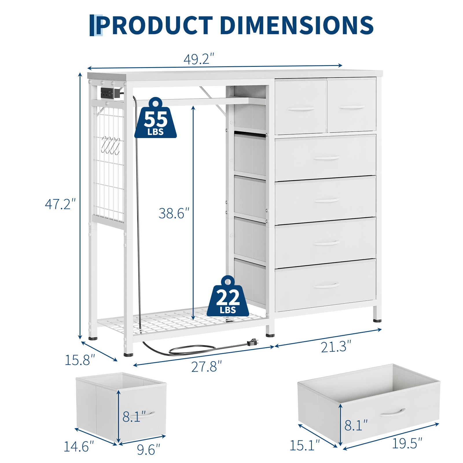 Garvee Home Dresser with Hanging Rack 4/6 Drawers Small Closet for ...
