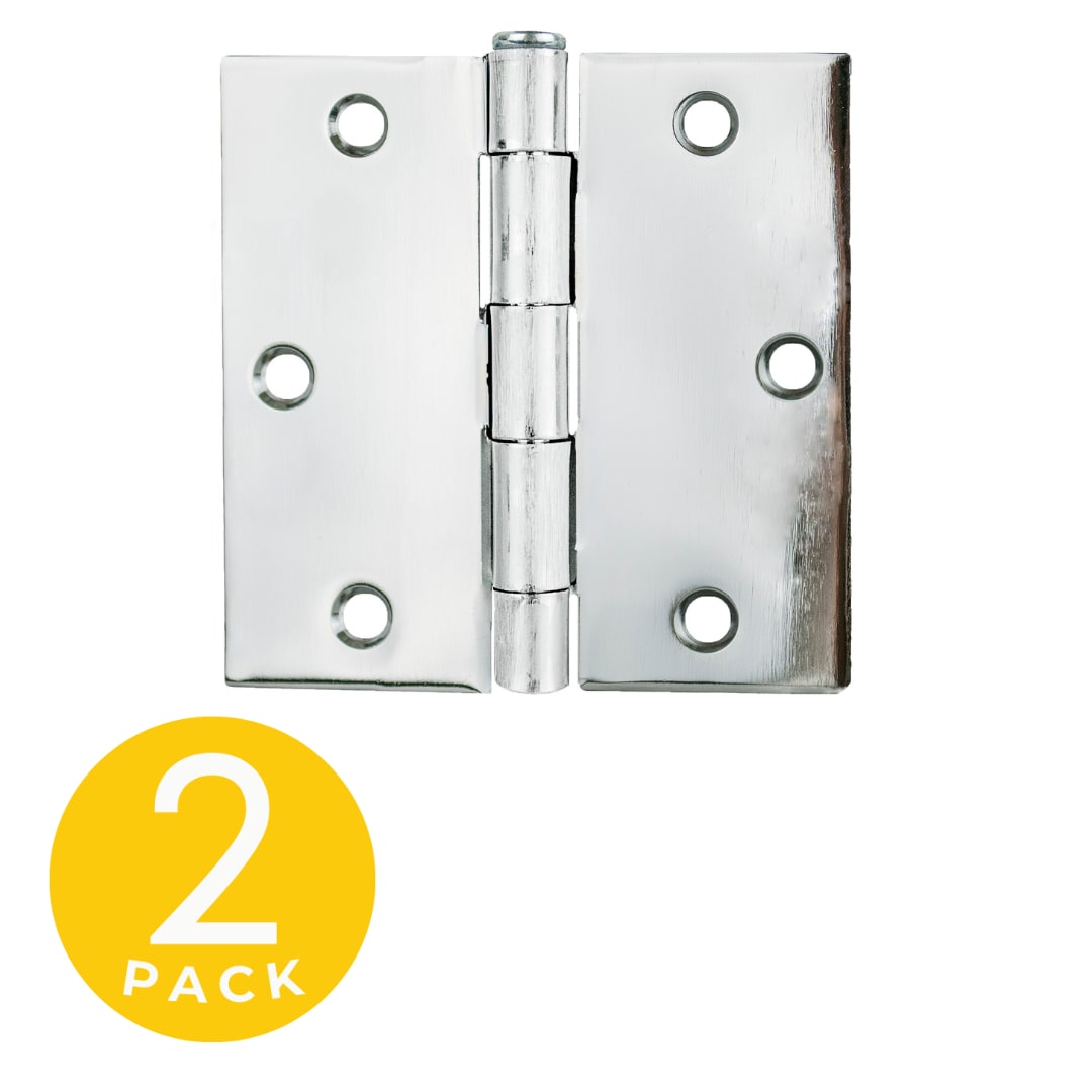 Global Door Controls CP3535-26 Residential Hinge 3-1/2-in H Square Polished Chrome Surface mount Interior/Exterior Door Hinge 2 -Pack
