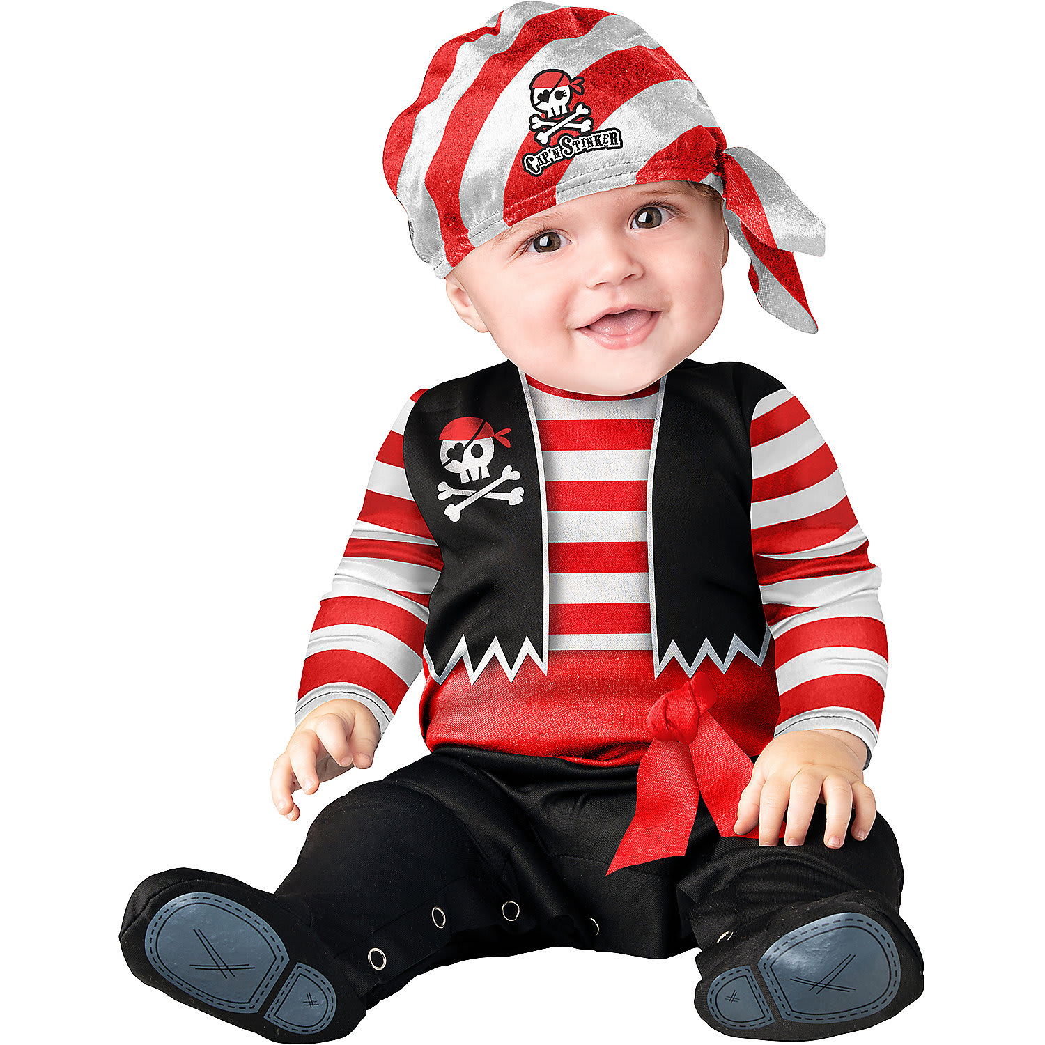 Fun World FWCK16156S Baby Value Red, Black & White Pirate Polyester Halloween Costume - Small 6-12 months