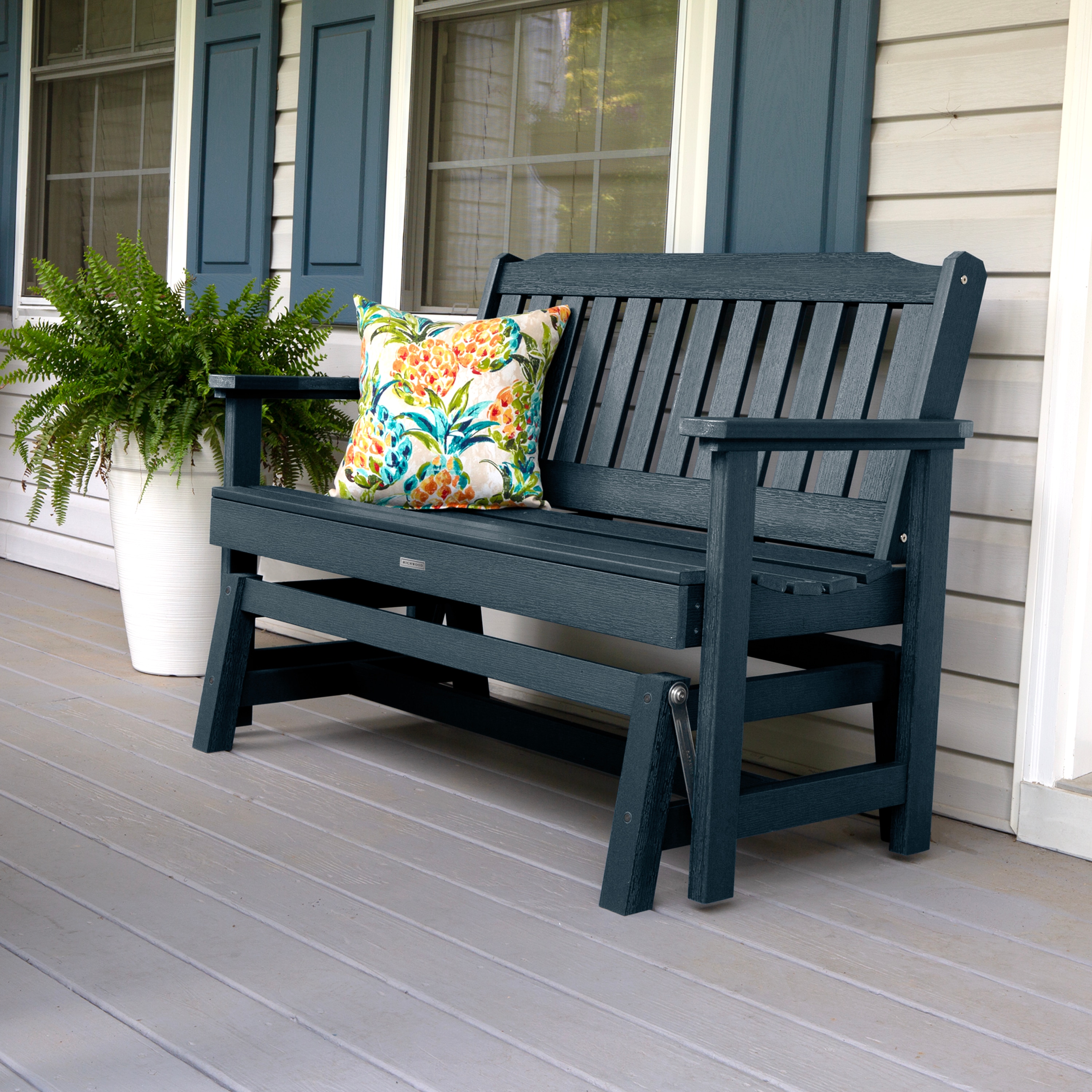highwood AD-GLBENLH2-FBE The Lehigh 50.09-in W x 35.59-in H Federal Blue Garden Bench
